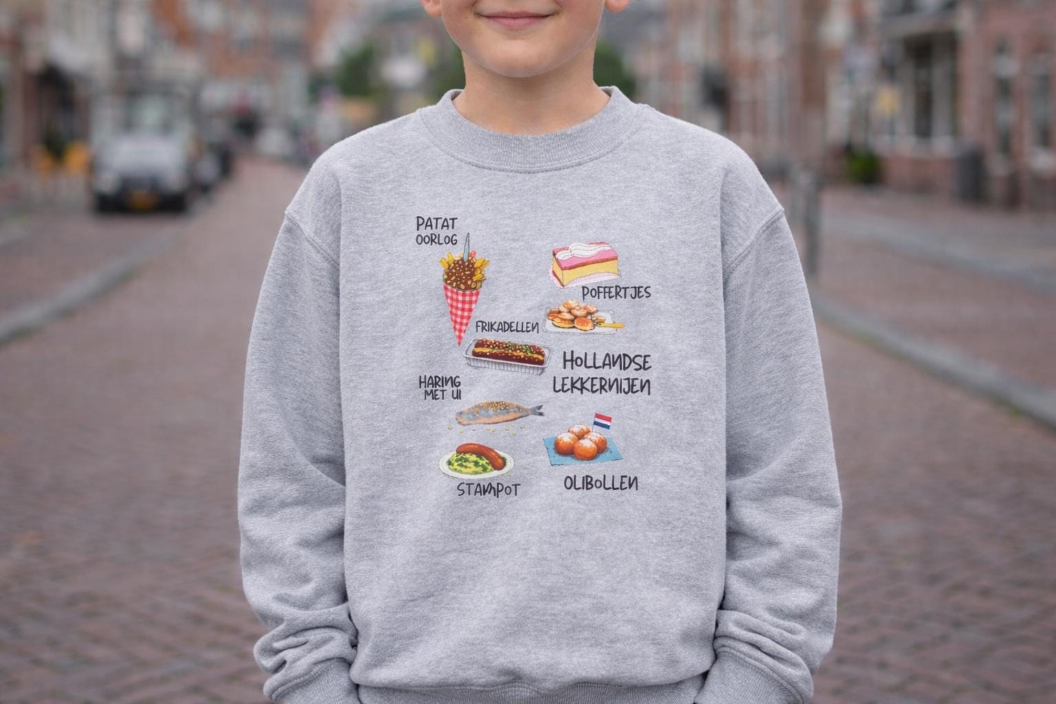 Dutch Snacks Kids Sweatshirt | Youth Crewneck Sweater | Cute Dutch Food Illustration | Netherlands Culture Shirt for Kids | Cozy European