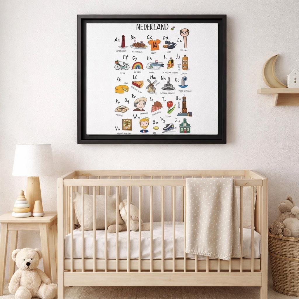 Netherlands Alphabet Print | Dutch A Z Wall Art | Scandinavian Nursery Decor | Minimalist Educational Poster | Framed or Unframed