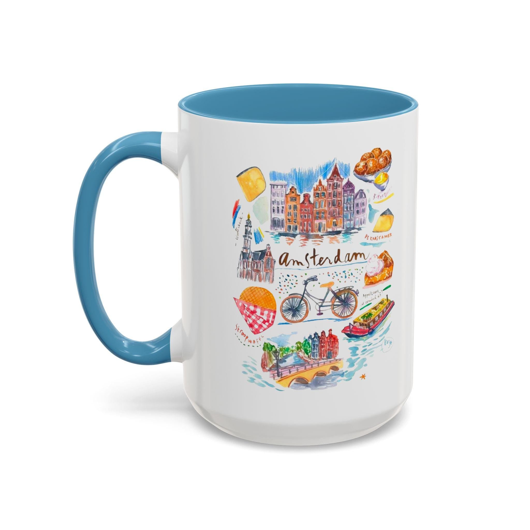 Amsterdam Watercolor Mug • Dutch Cityscape Coffee Cup • Stroopwafel Canal Art • 11/15oz Accent Mugs