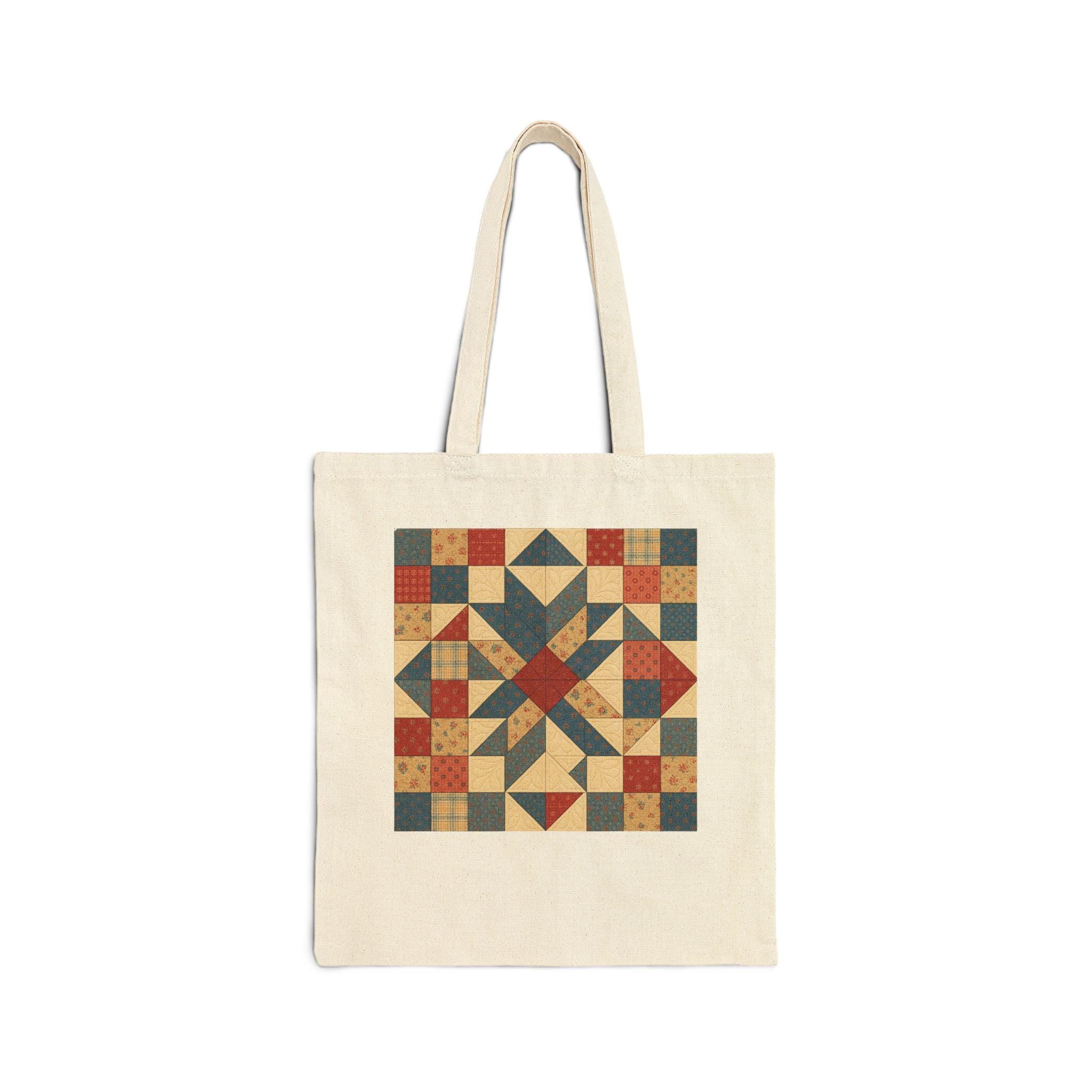 Appalachian Quilted-Style Tote Bag | Rustic Patchwork Star Design | Country Cottage Folk Tote | Handmade-Inspired Gift