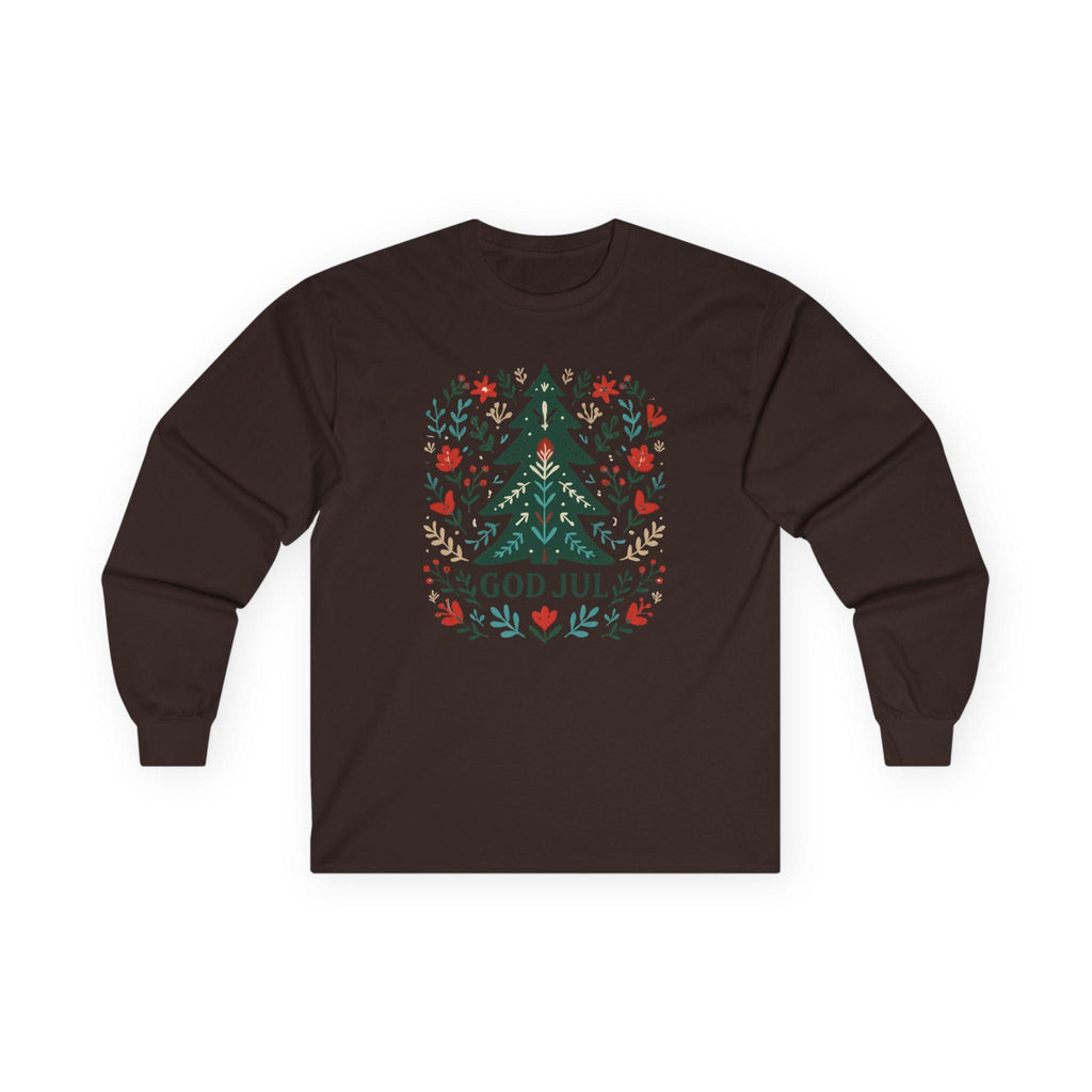 Scandinavian God Jul Shirt – Nordic Folk Art Christmas Tree Long Sleeve Tee, Hygge Holiday Shirt, Danish Christmas Top