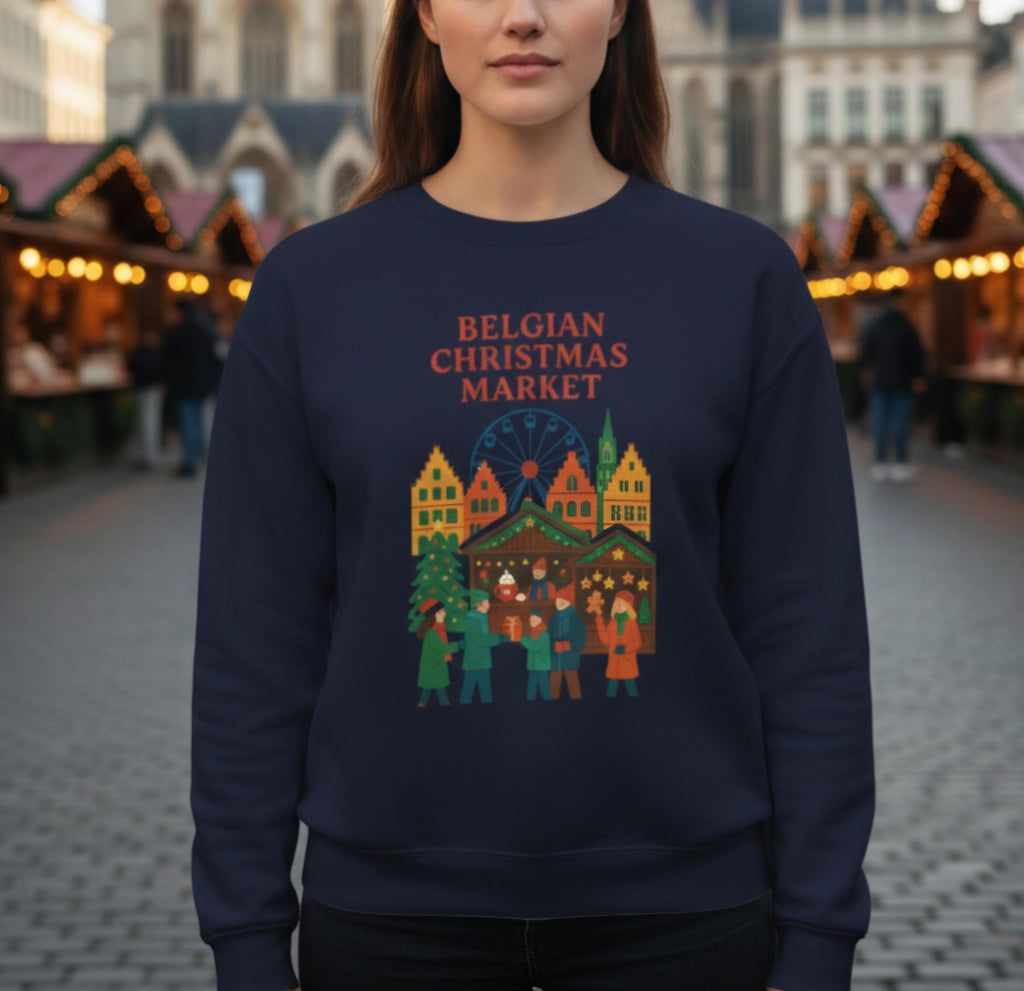 Belgian Christmas Market Sweatshirt, Sinterklaas Holiday Crewneck, European Winter Market Pullover, Cozy Belgian Gift, Christmas Village