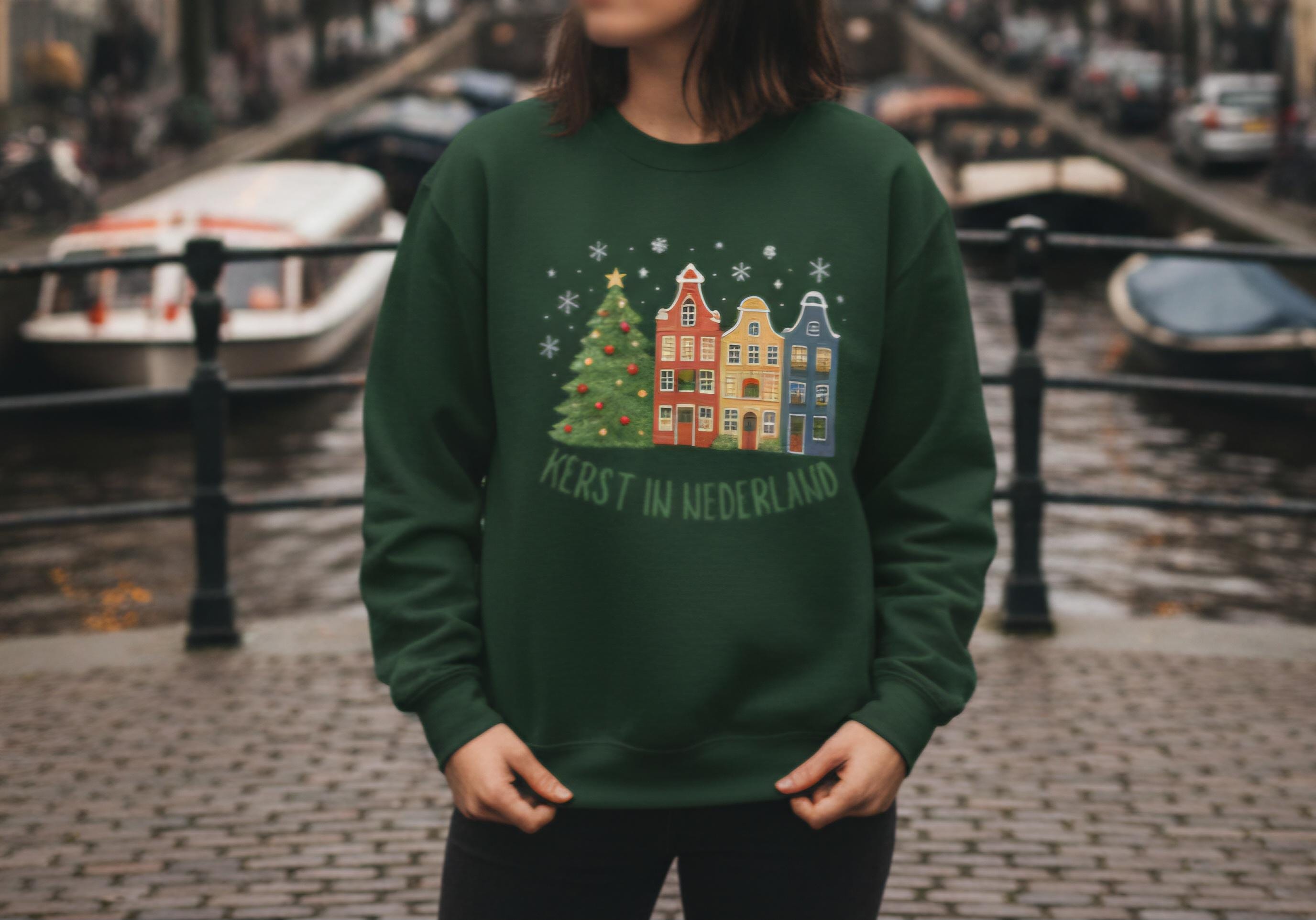 Dutch Christmas Sweatshirt – Amsterdam Winter Holiday Sweater – Netherlands Christmas Jumper – Dutch Canal Houses Pullover – European Holida