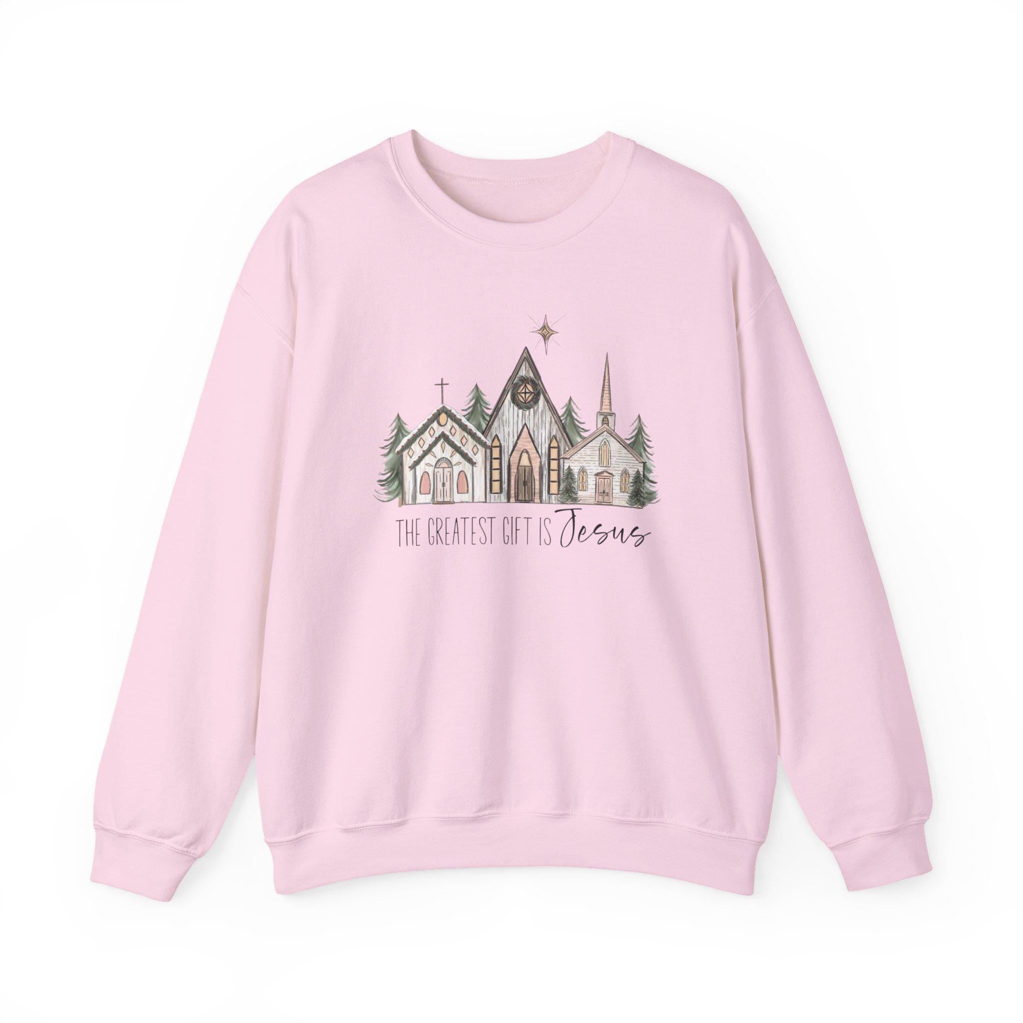 Cozy Church Print Christmas Sweatshirt: Faith-Based Winter Apparel