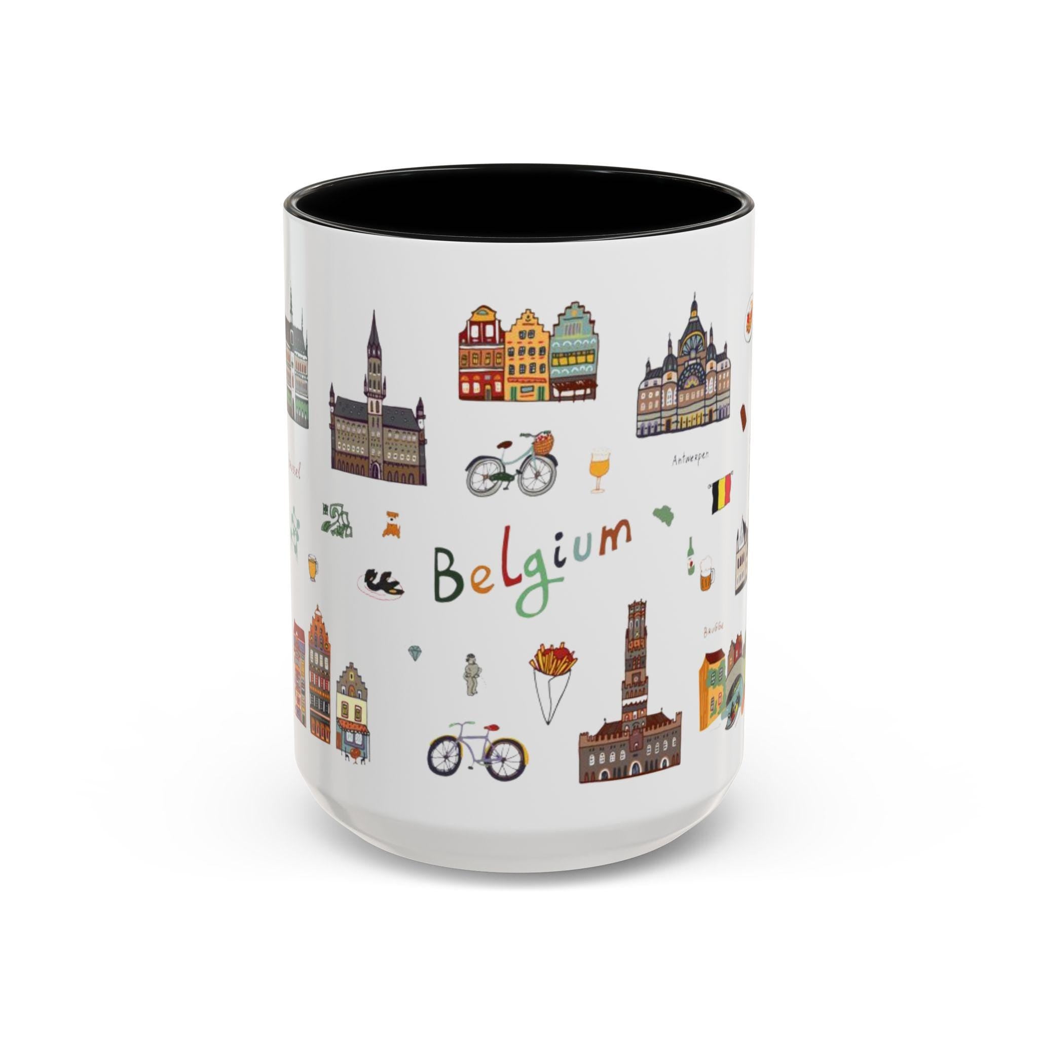 Belgium Travel Mug | Cute Belgium Landmarks Mug | Brussels Ghent Antwerp Souvenir Cup | European Travel Gift