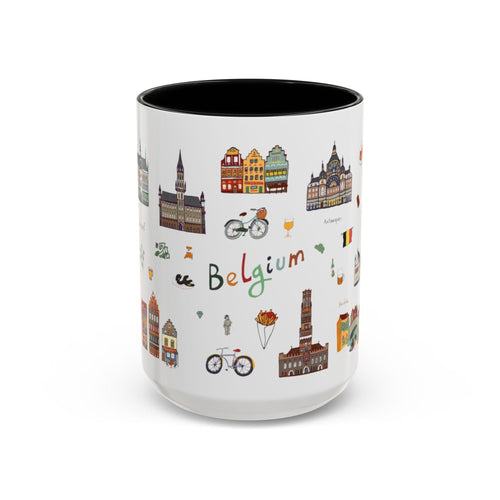Belgium Travel Mug | Cute Belgium Landmarks Mug | Brussels Ghent Antwerp Souvenir Cup | European Travel Gift