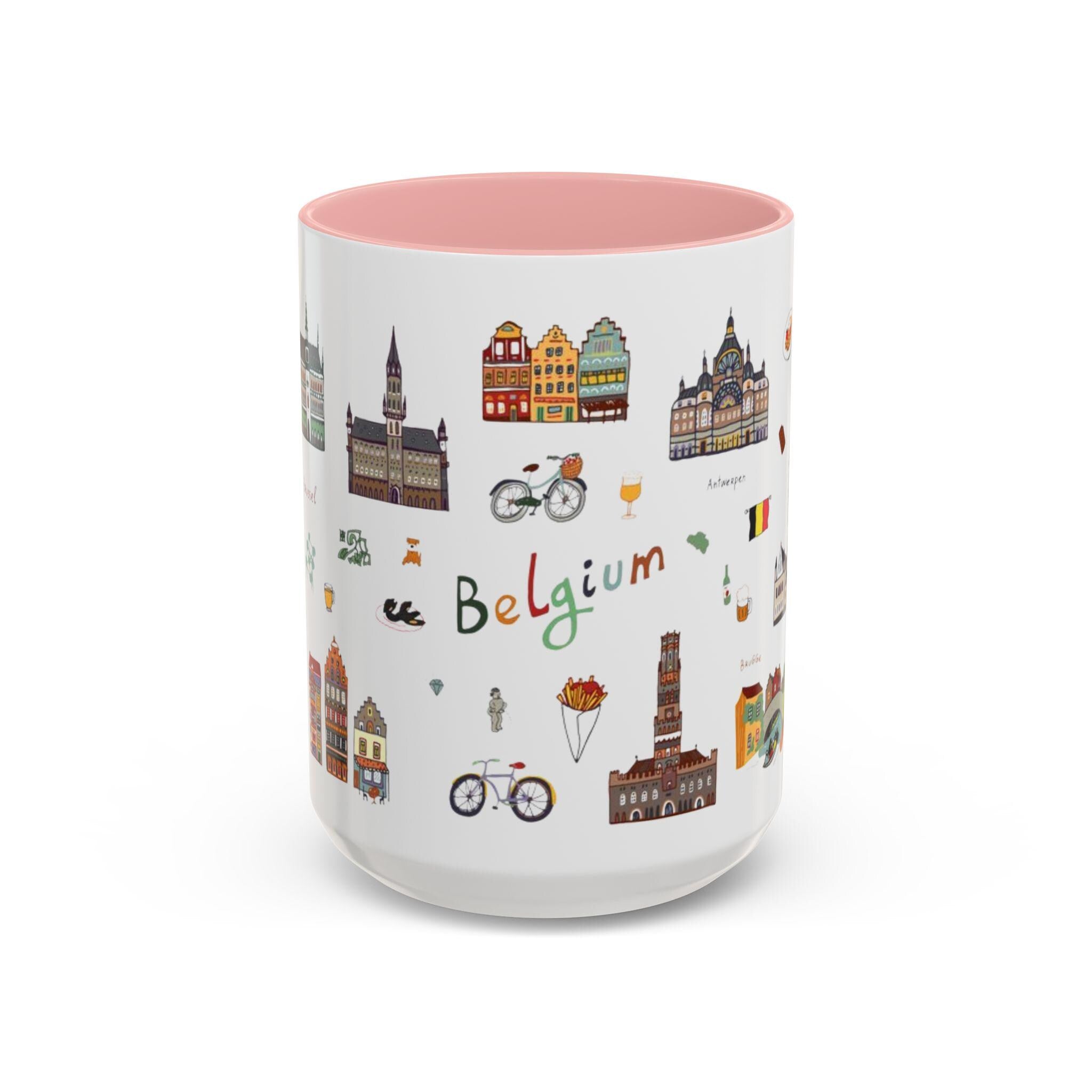 Belgium Travel Mug | Cute Belgium Landmarks Mug | Brussels Ghent Antwerp Souvenir Cup | European Travel Gift