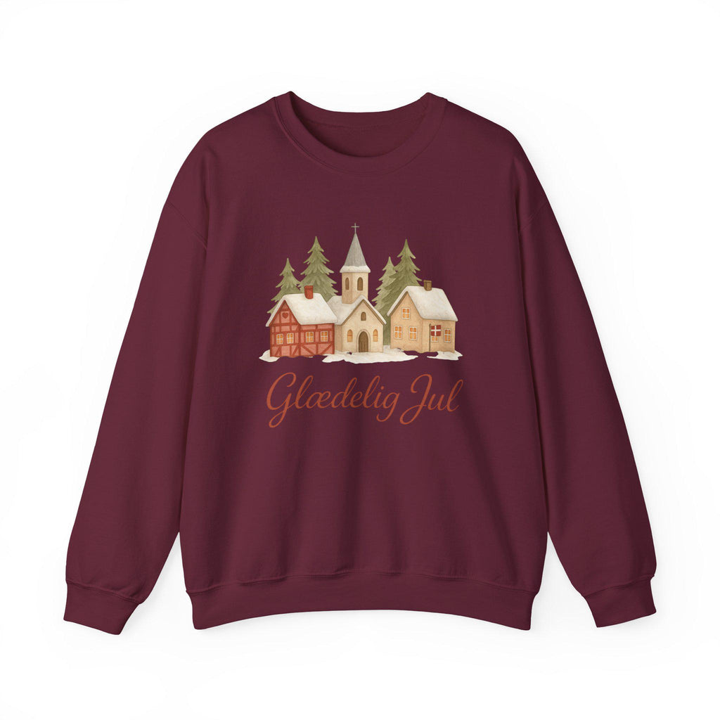 Glædelig Jul Christmas Sweatshirt • Danish Winter Village Scene • Scandinavian Holiday Sweater • Cozy Nordic Christmas Crewneck
