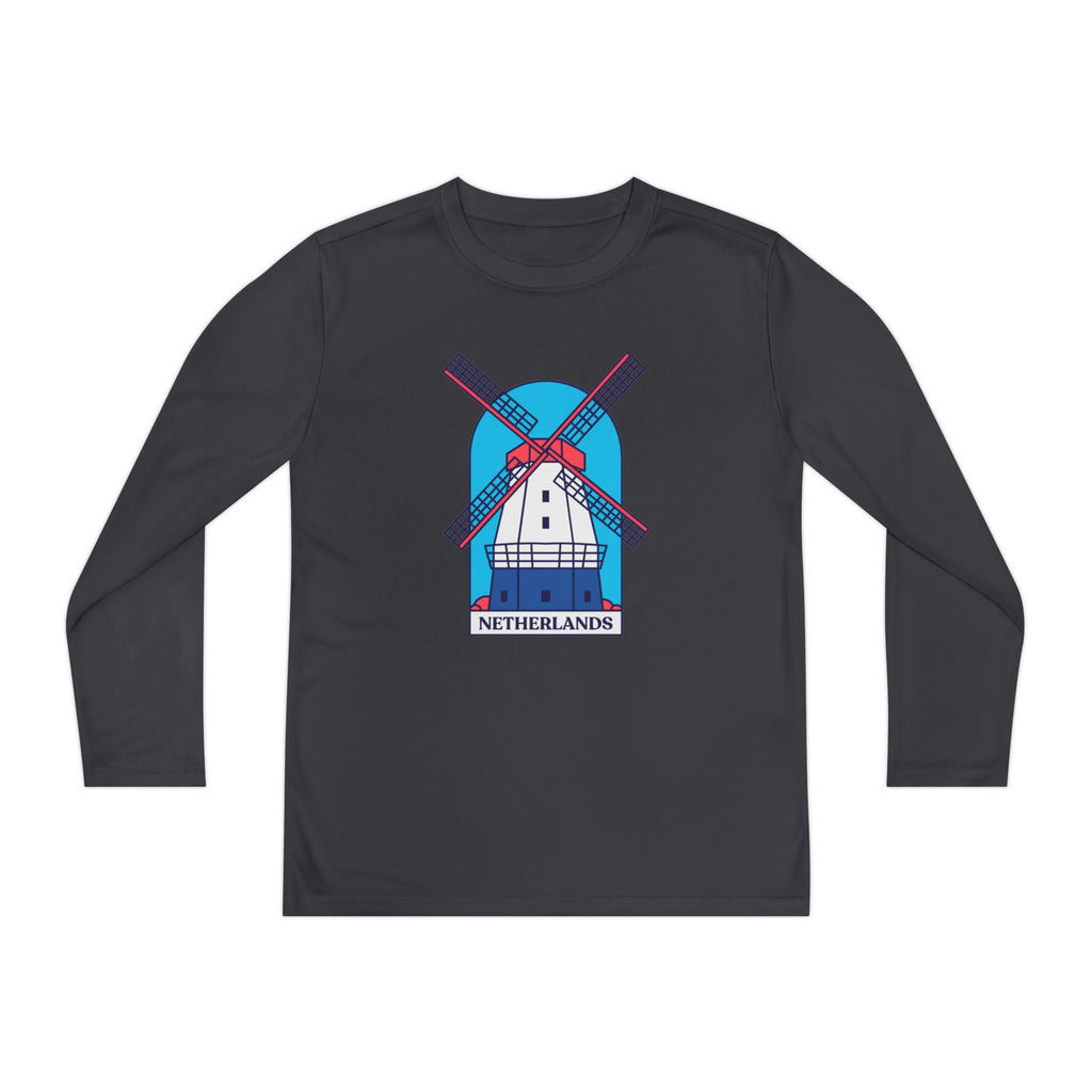 Youth Netherlands Windmill Shirt – Dutch Long Sleeve Tee for Kids, Holland Travel Gift, Cute Windmill Graphic Top