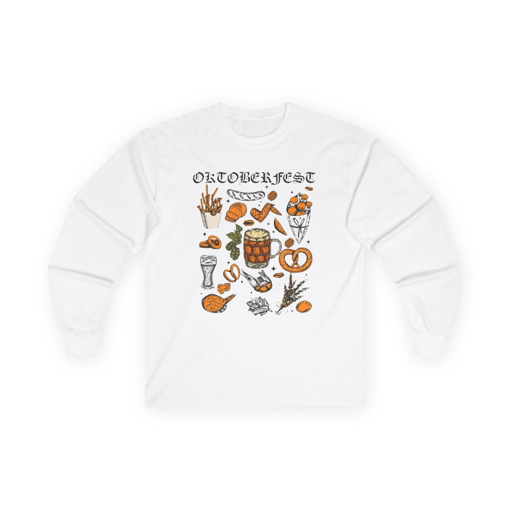 Oktoberfest Long Sleeve Shirt – German Bier & Food Graphic Tee, Bavarian Festival Top, Fall Party Shirt