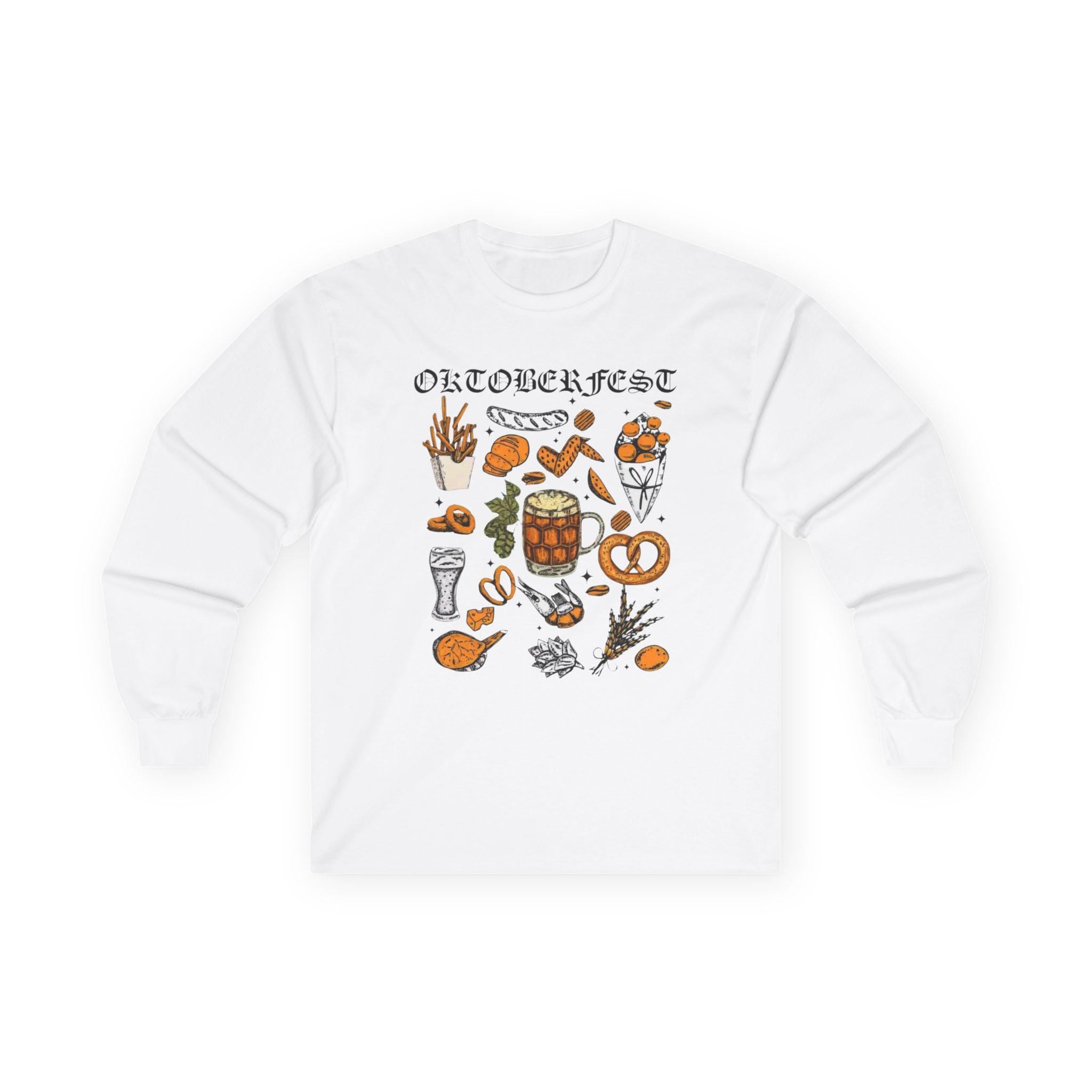 Oktoberfest Long Sleeve Shirt – German Bier & Food Graphic Tee, Bavarian Festival Top, Fall Party Shirt