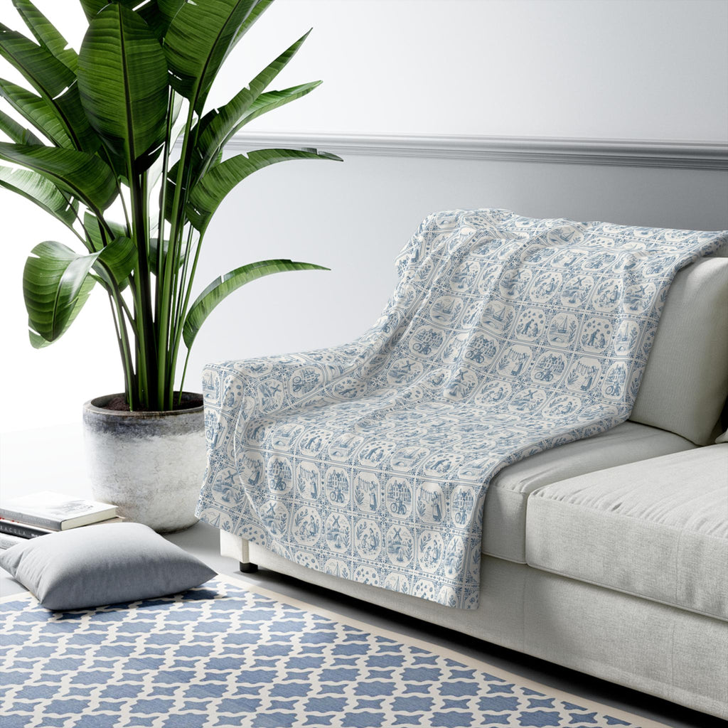Delft Blanket | Dutch Decor | Blue and White Sherpa Blanket | Dutch Nursery Decor | Delftware Throw