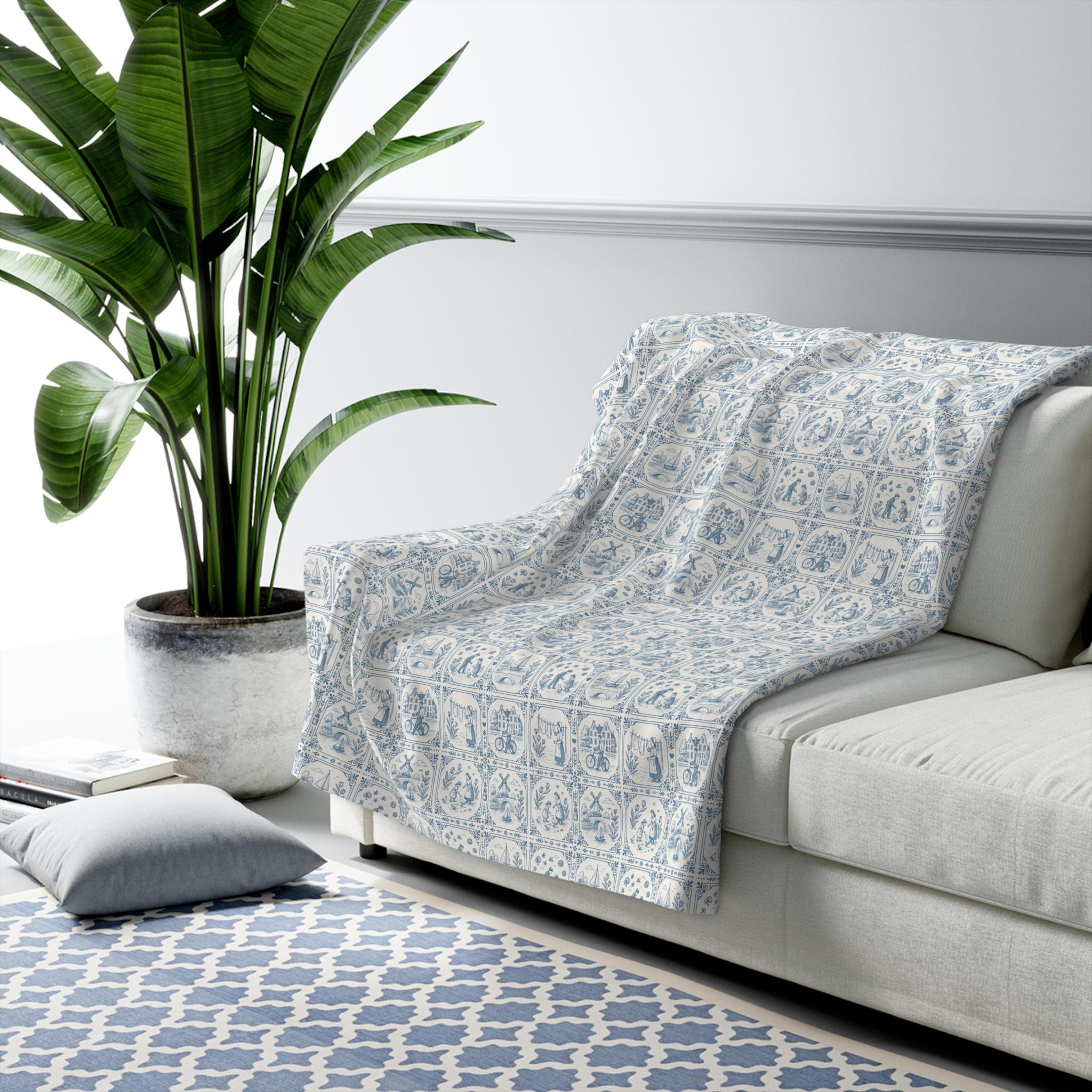 Delft Blanket | Dutch Decor | Blue and White Sherpa Blanket | Dutch Nursery Decor | Delftware Throw