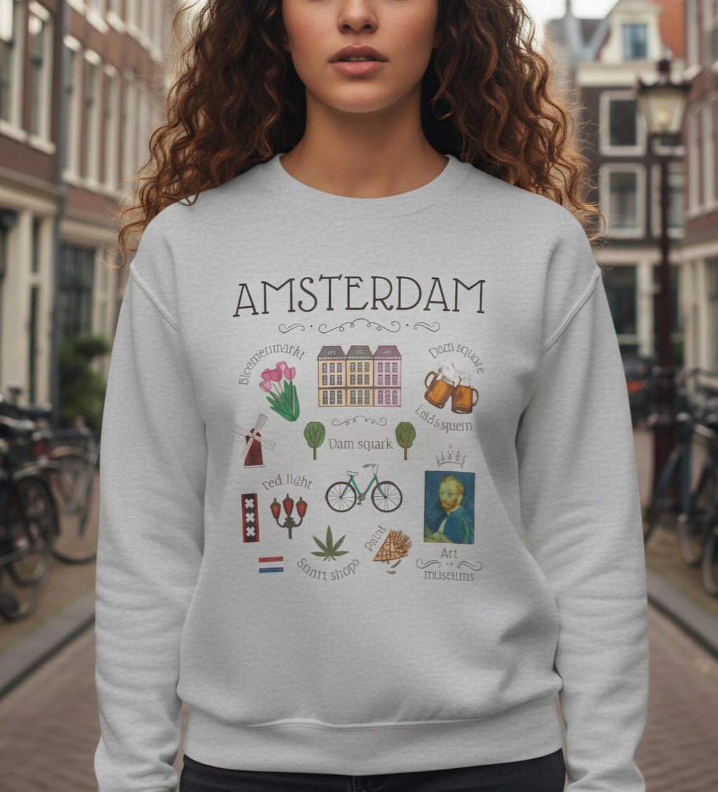 Amsterdam Sweatshirt • Dutch Souvenir Crewneck • Netherlands Travel Gift • Cozy Holland Sweater