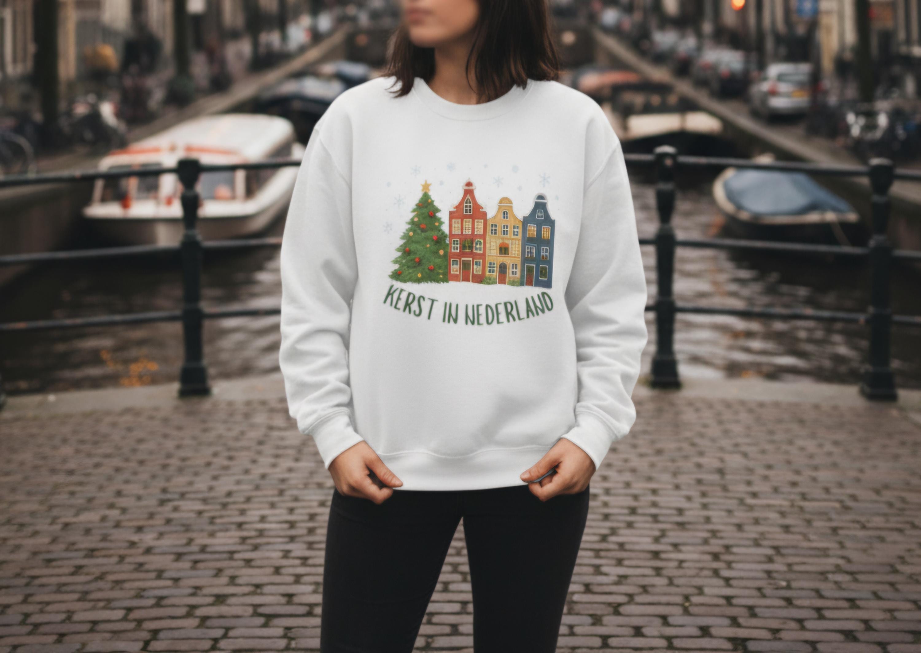 Dutch Christmas Sweatshirt – Amsterdam Winter Holiday Sweater – Netherlands Christmas Jumper – Dutch Canal Houses Pullover – European Holida