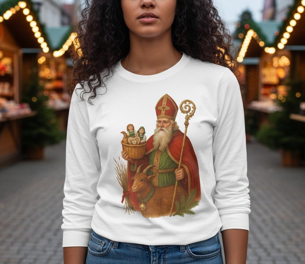 Vintage St. Nicholas German Christmas Shirt • Traditional Santa Claus Tee • Old World Holiday Long Sleeve