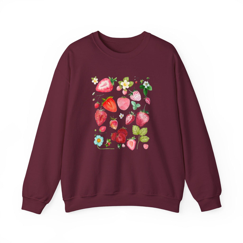 Strawberry Floral Crewneck Sweatshirt, Summer Unisex Top