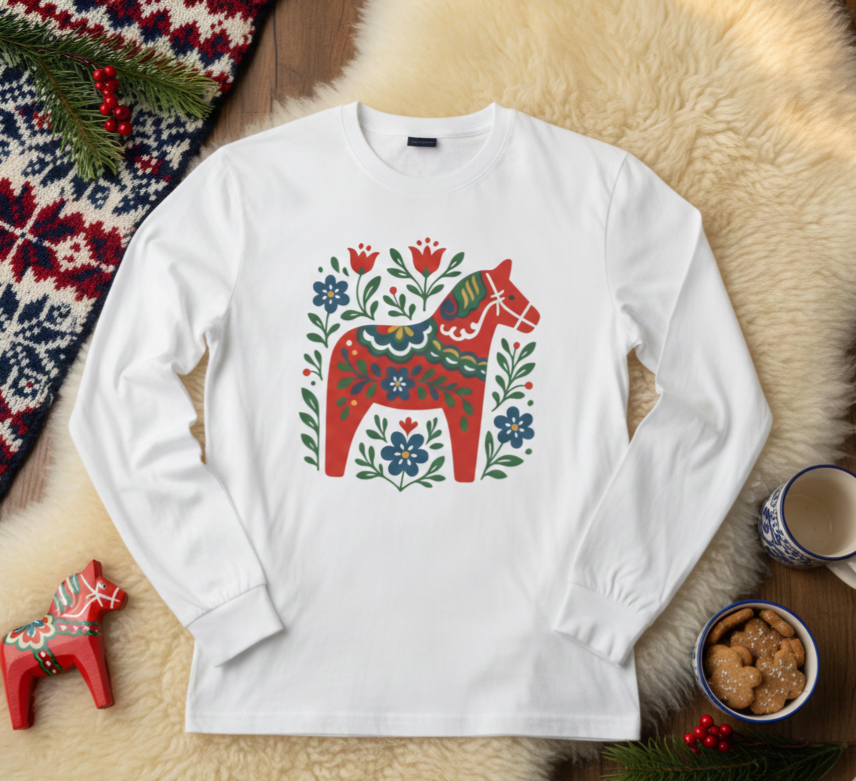 Scandinavian Dala Horse Shirt | Nordic Folk Art T Shirt | Minimal Swedish Design | Cozy Hygge Style Tee