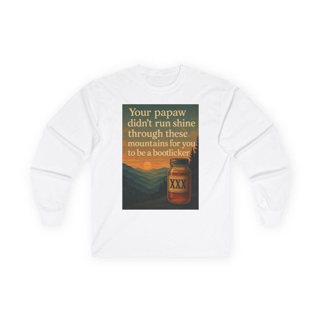 Vintage Bootlegger Longsleeve T-Shirt – Appalachian Moonshine Tee, Retro Country Shirt, Rustic Mountain Long Sleeve