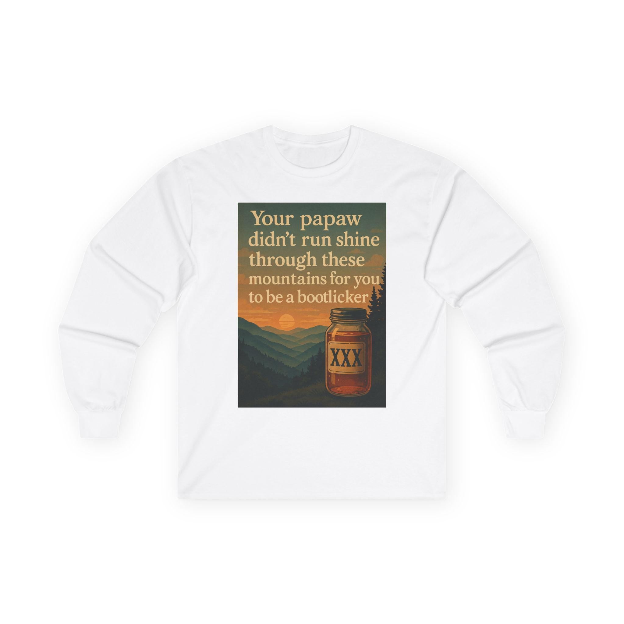 Vintage Bootlegger Longsleeve T-Shirt – Appalachian Moonshine Tee, Retro Country Shirt, Rustic Mountain Long Sleeve