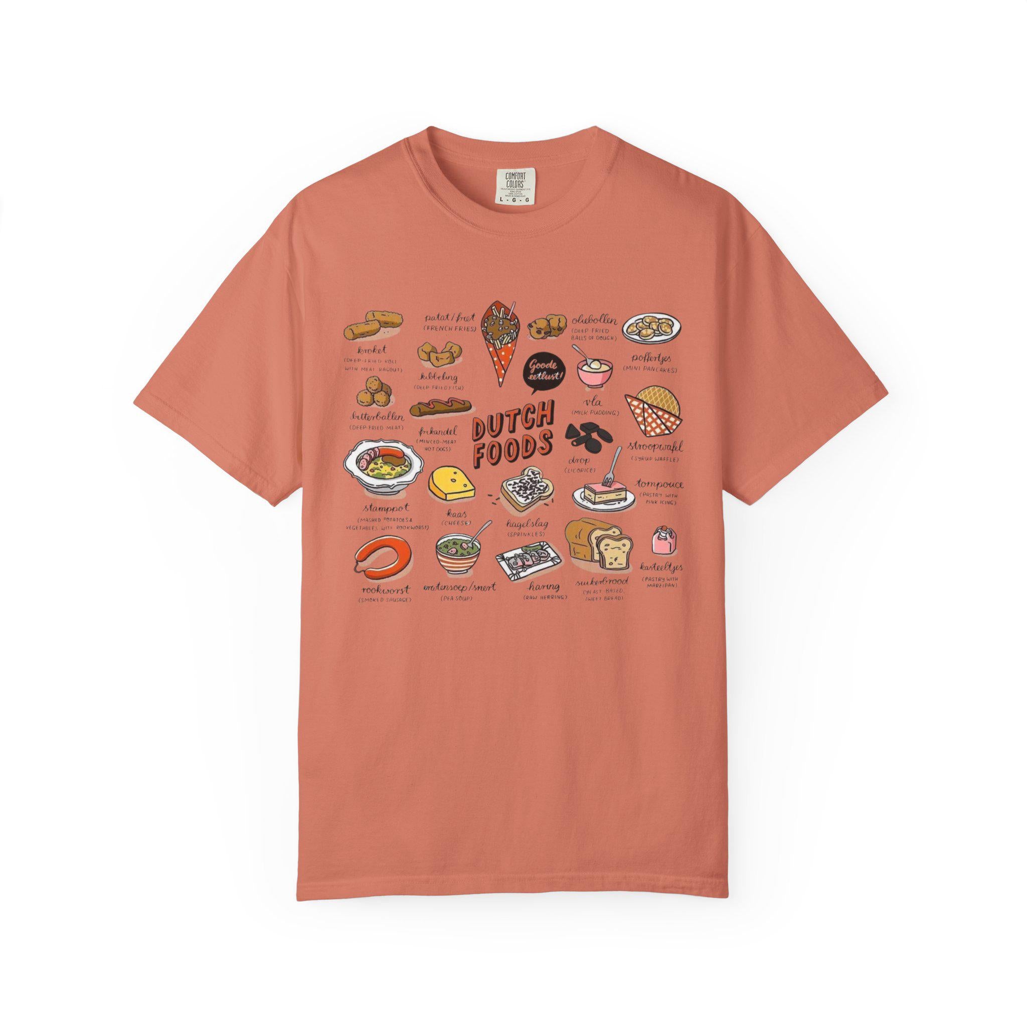 Dutch Food T-Shirt • Netherlands Cuisine Illustration Tee • Stroopwafel Herring Bitterballen Top • Dutch Heritage Shirt • Foodie Gift