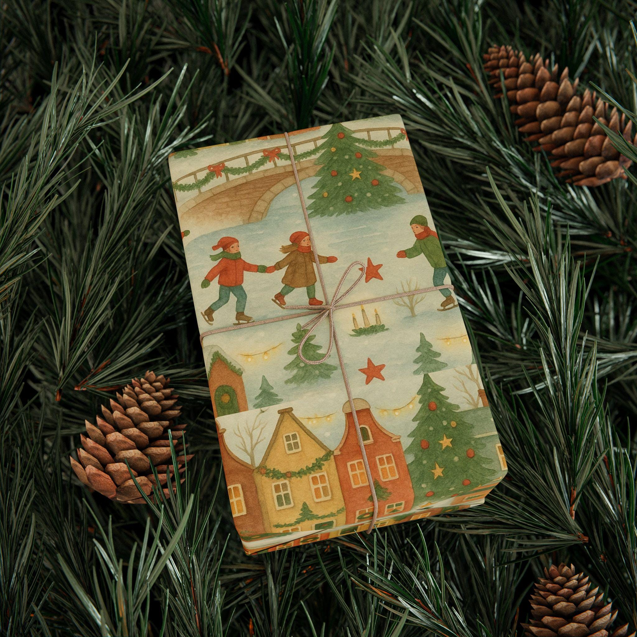 Amsterdam Canal House Christmas Wrapping Paper • Dutch Holiday Gift Wrap • European Christmas Market Paper • Festive Dutch Architecture Patt