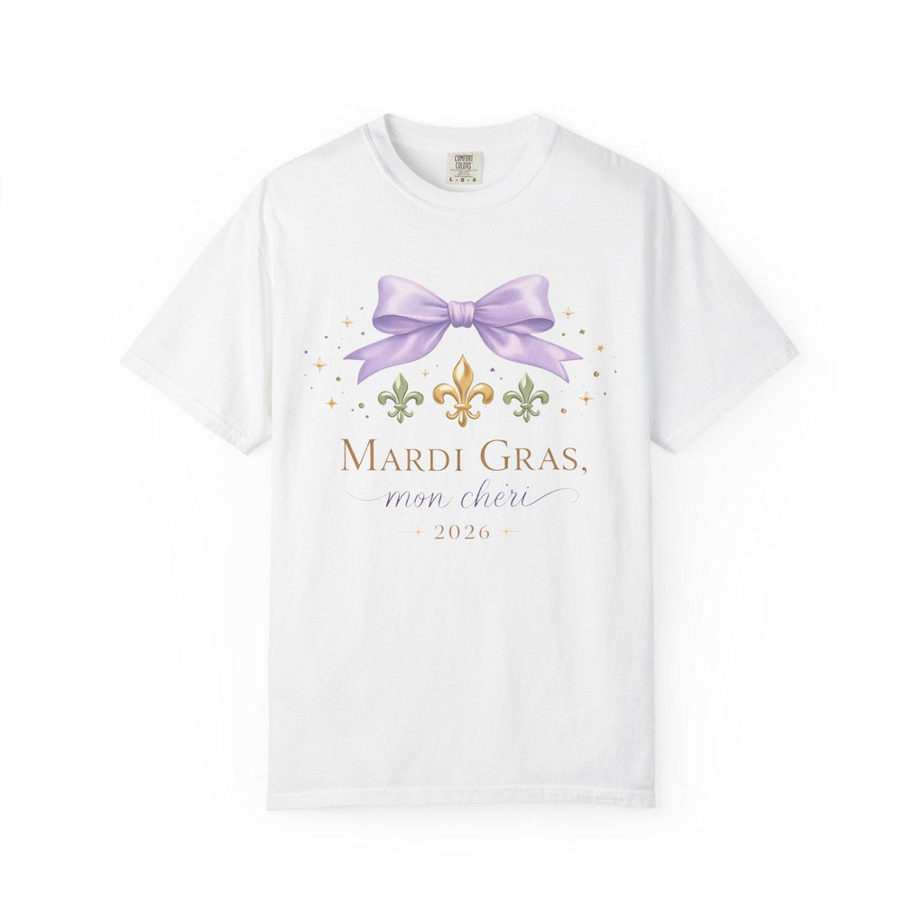 Mardi Gras 2026 Sweatshirt for Women, Coquette Carnival Bow Fleur de Lis, Mardi Gras Mon Chéri, Feminine New Orleans Festival Shirt
