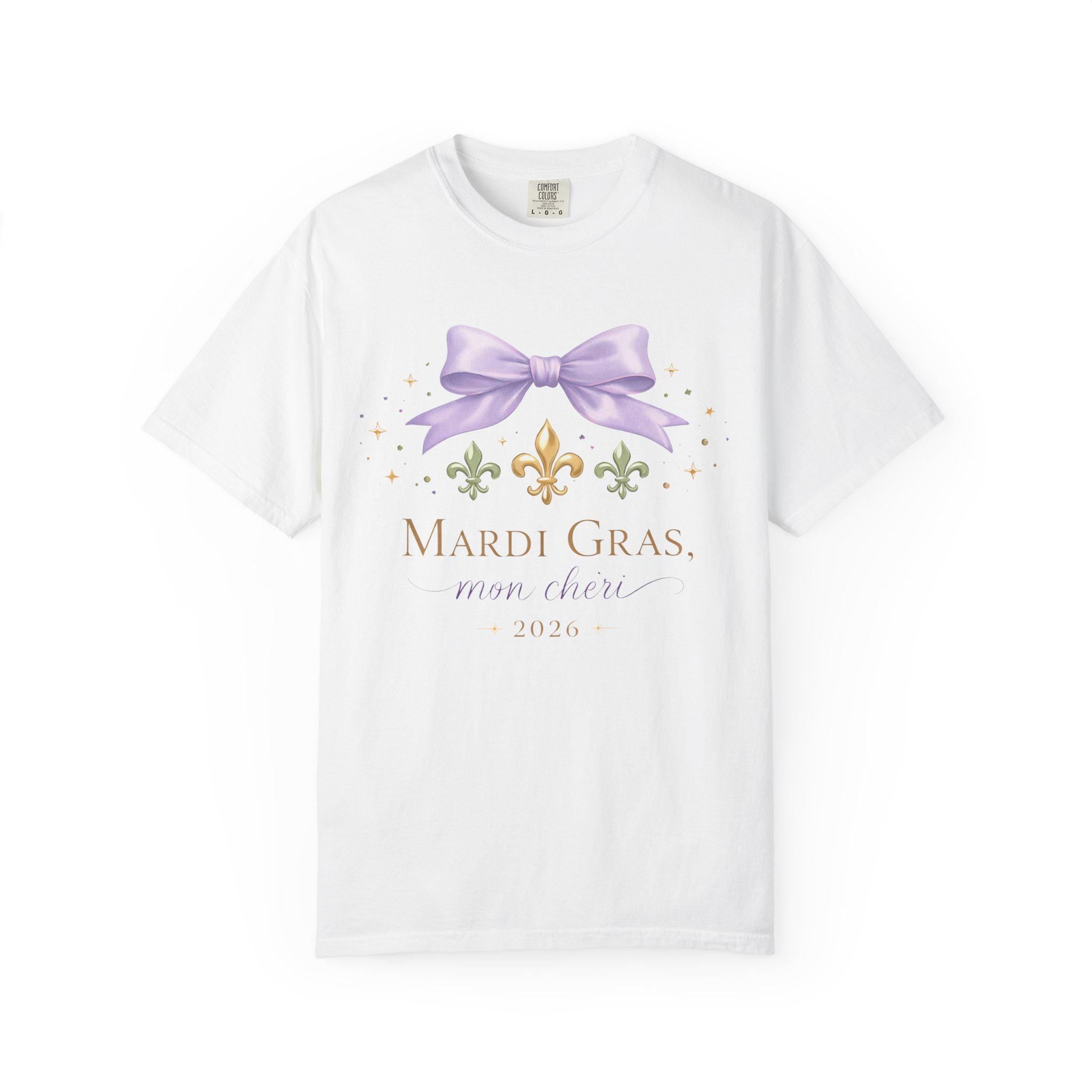 Mardi Gras 2026 Sweatshirt for Women, Coquette Carnival Bow Fleur de Lis, Mardi Gras Mon Chéri, Feminine New Orleans Festival Shirt