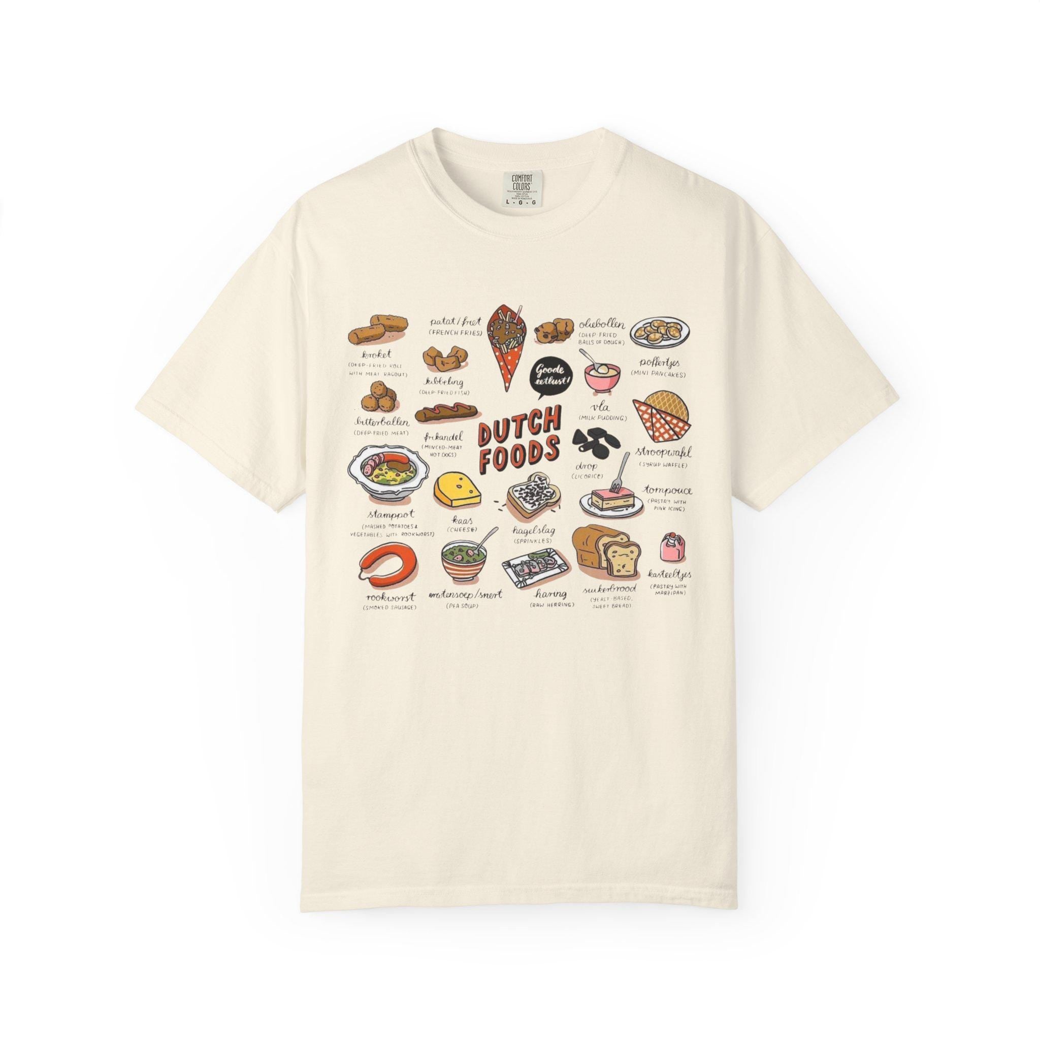Dutch Food T-Shirt • Netherlands Cuisine Illustration Tee • Stroopwafel Herring Bitterballen Top • Dutch Heritage Shirt • Foodie Gift