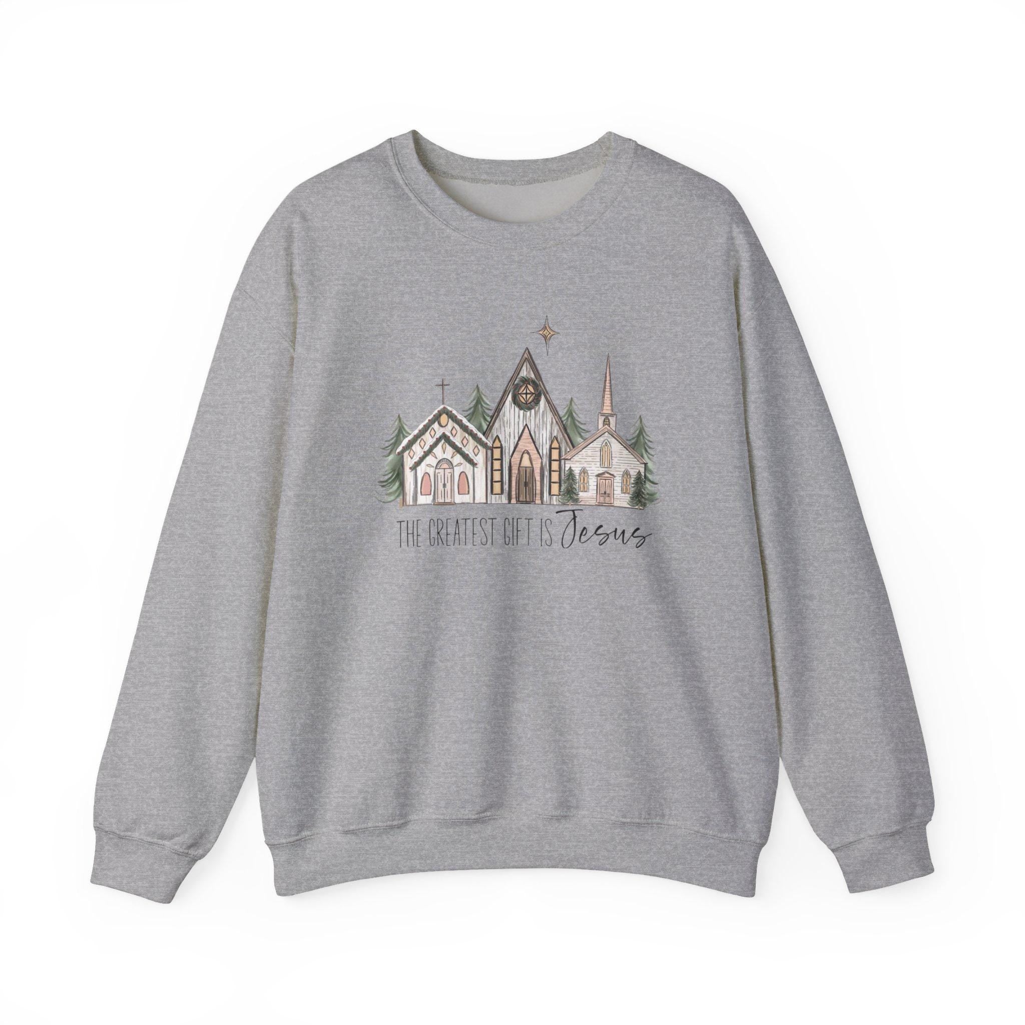 Cozy Church Print Christmas Sweatshirt: Faith-Based Winter Apparel