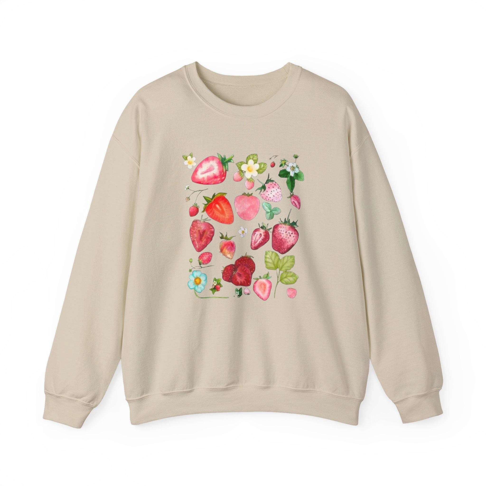 Strawberry Floral Crewneck Sweatshirt, Summer Unisex Top