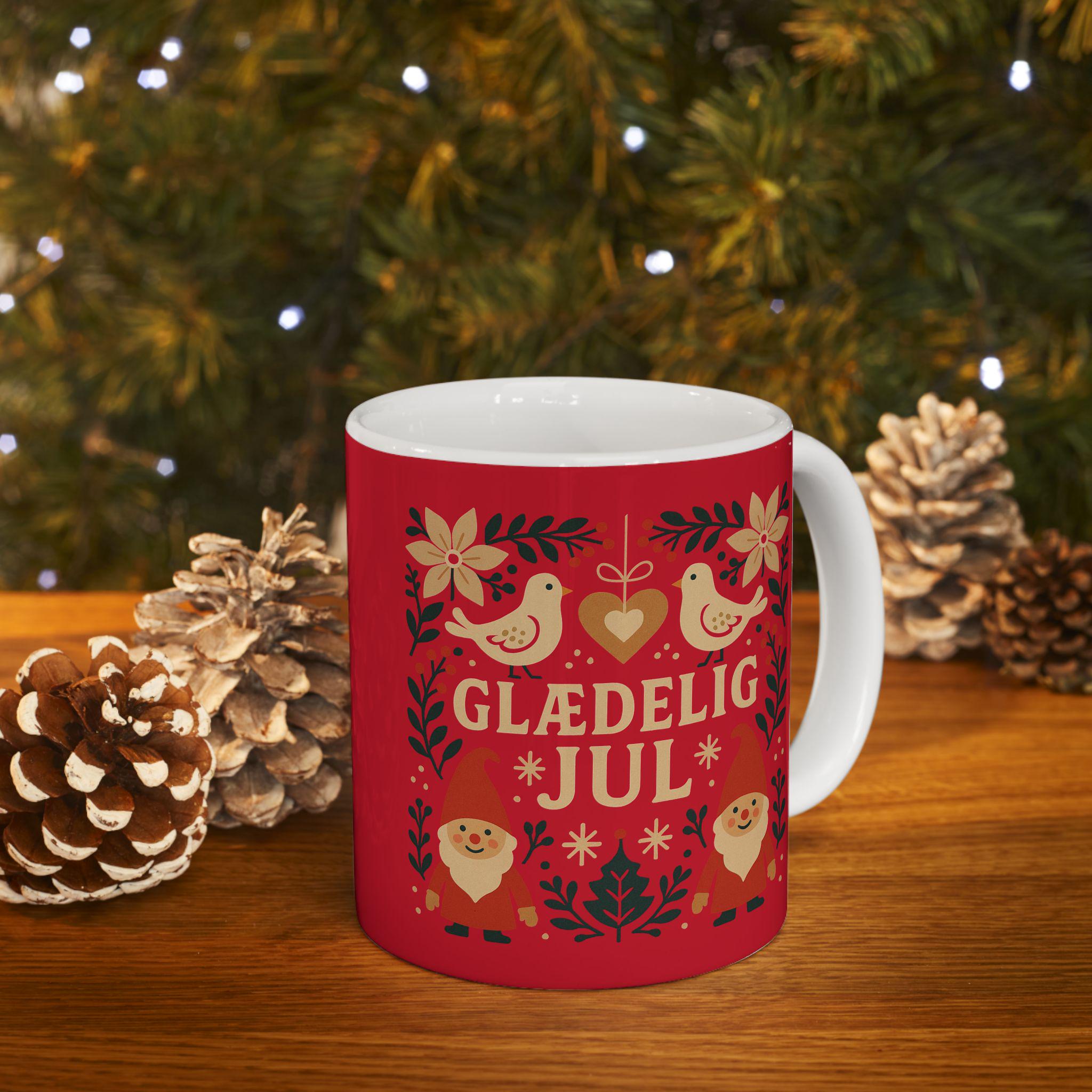 Danish Christmas Mug | Hygge Holiday Coffee Cup | Scandinavian Winter Design | Cozy Red Jul Mug