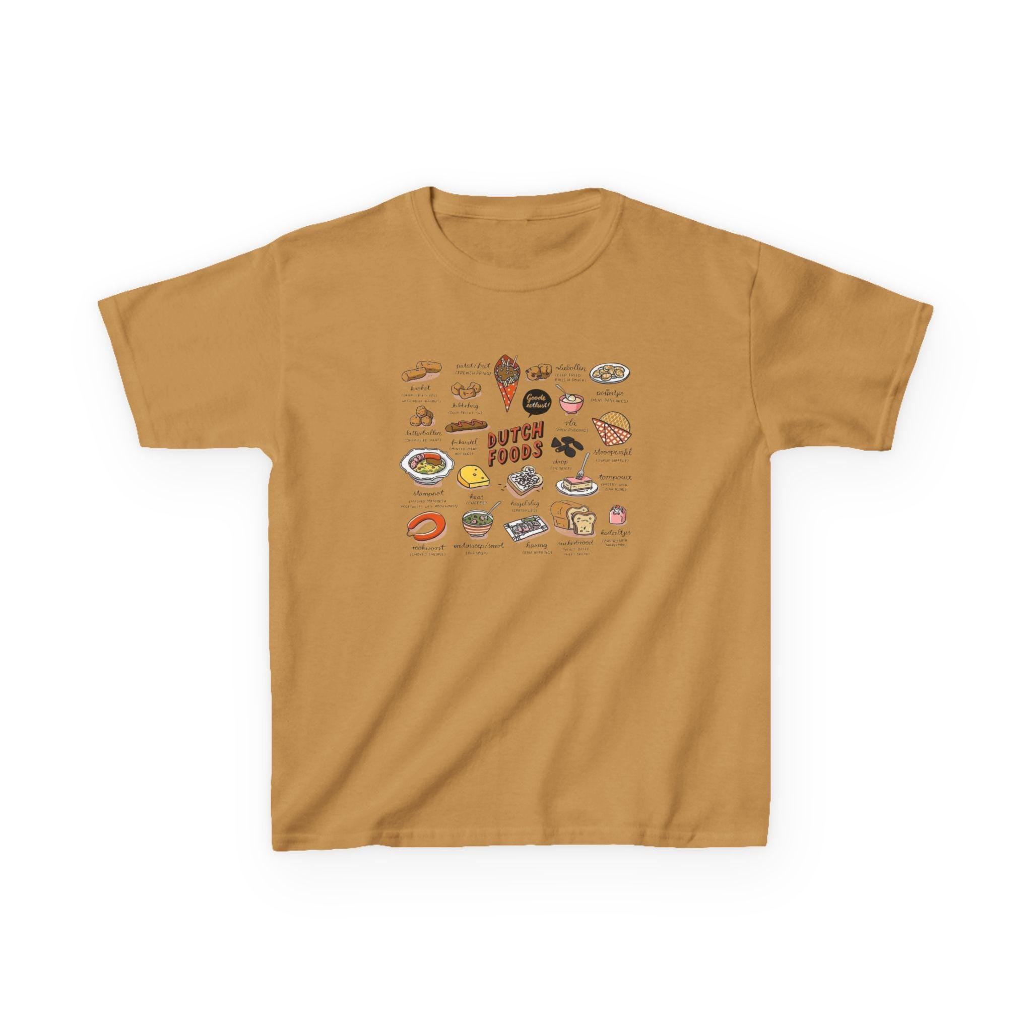 Cute Dutch Foods Kids T-Shirt | Stroopwafel, Bitterballen, Gouda Cheese | Kawaii Nederlandse Food Tee for Kids