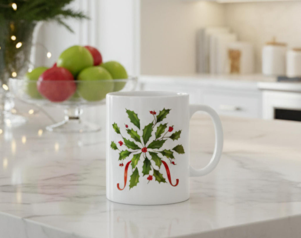 Holly Christmas Mug • Festive Holiday Coffee Cup • Winter Berry Ceramic Mug • Cozy Christmas Gift • Holiday Kitchen Décor