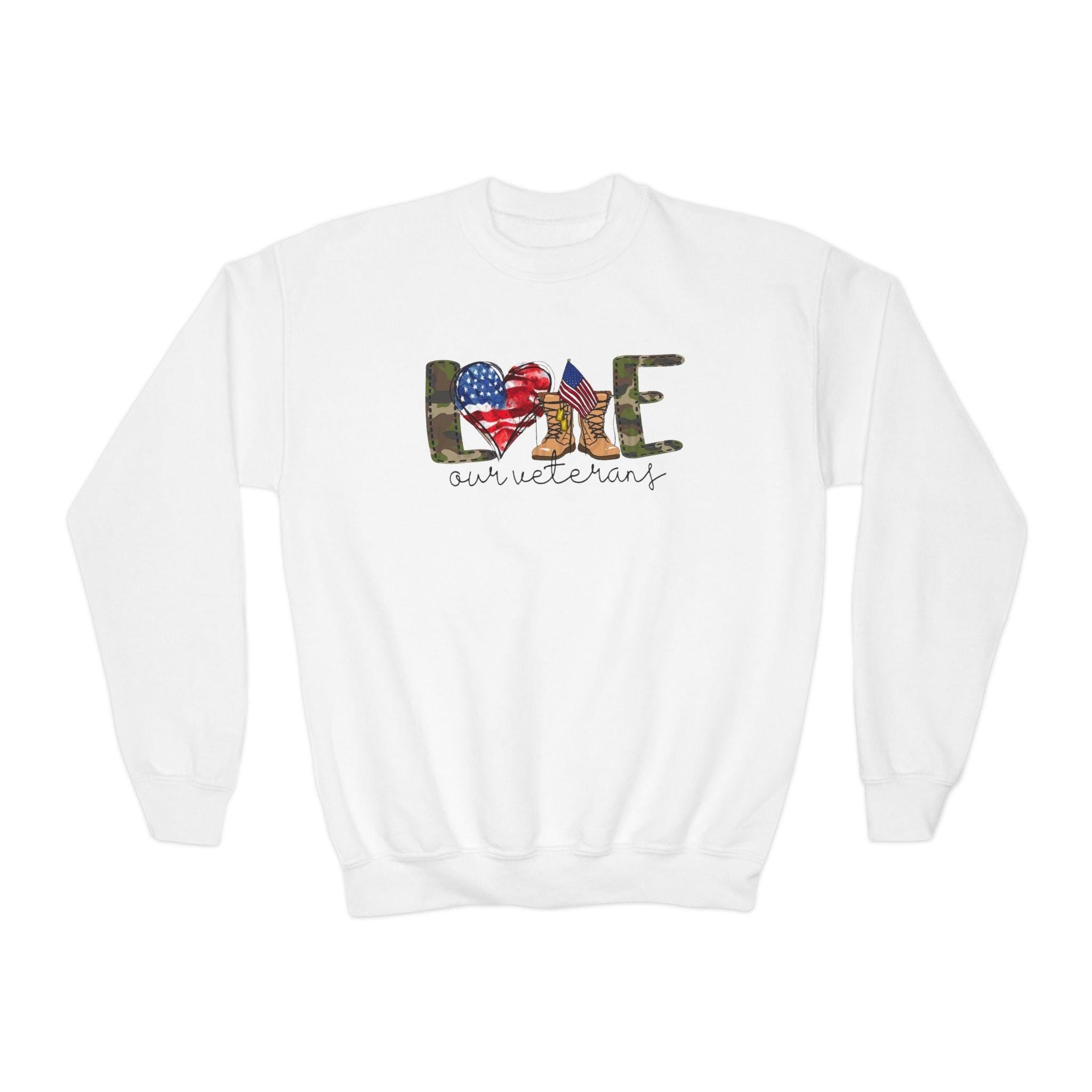 Veterans Day Youth Sweatshirt – Kids Patriotic Military Shirt – Support Our Veterans – Army Navy Air Force Marines Tribute Sweater