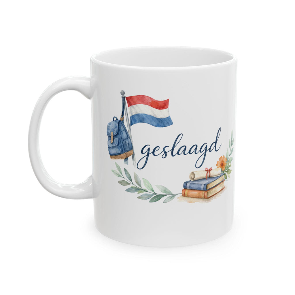 Geslaagd Mug | Dutch Graduation Gift | Watercolor Diploma & Flag | Trots op Jou Cadeau | Eindexamen Geslaagd Beker