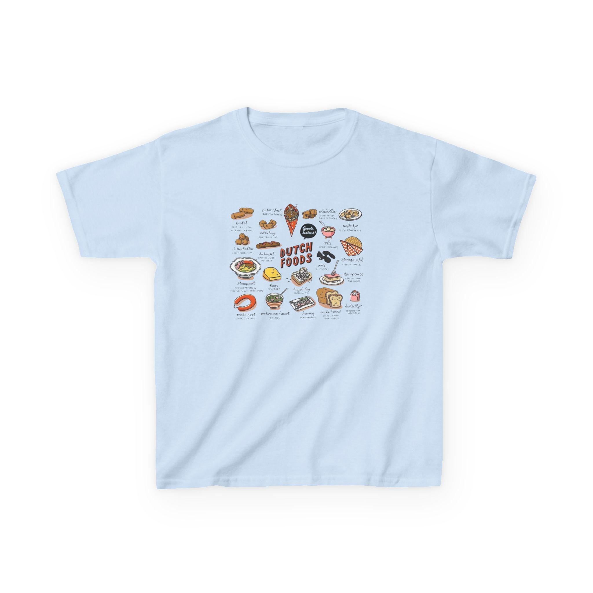 Cute Dutch Foods Kids T-Shirt | Stroopwafel, Bitterballen, Gouda Cheese | Kawaii Nederlandse Food Tee for Kids