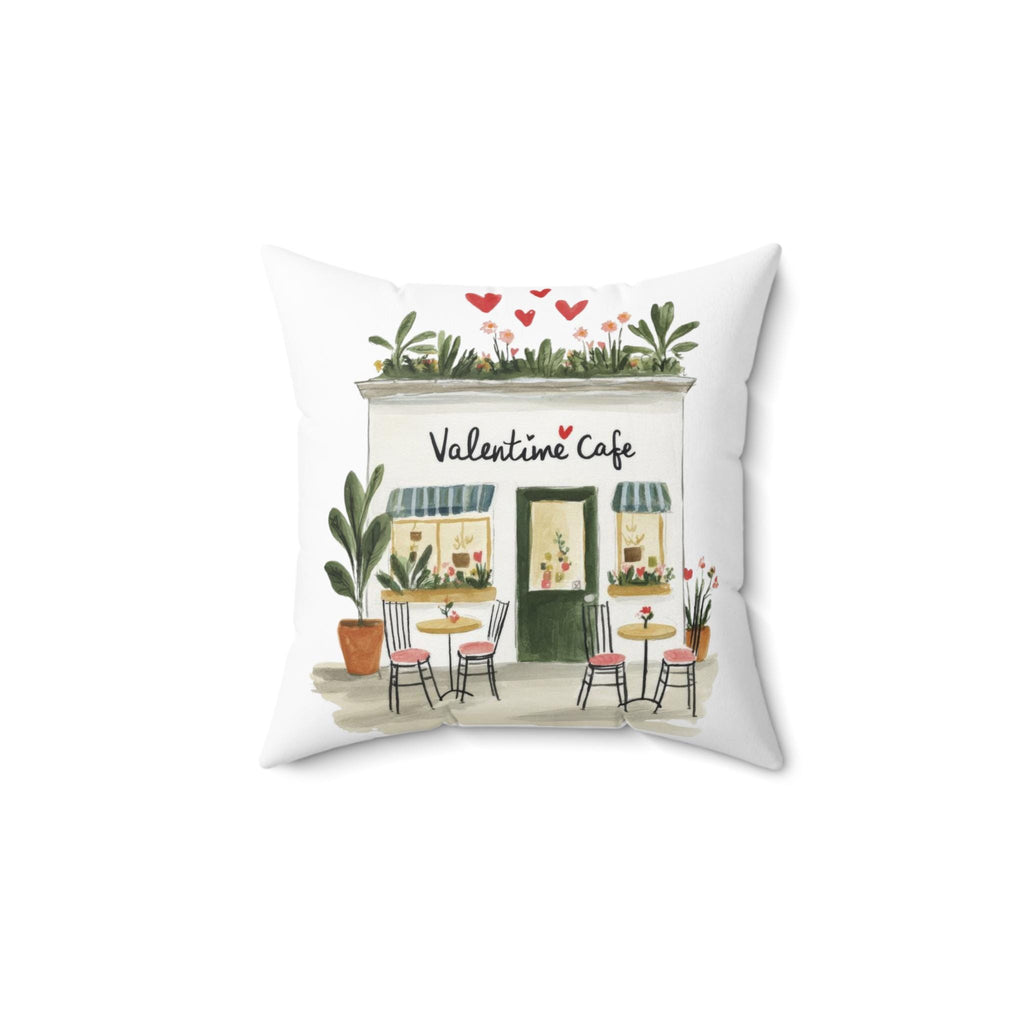 Parisian Valentine Café Pillow Cover, Romantic French Bistro Decor, Valentines Day Throw Pillow, Cozy Café Illustration, Paris Home Accent