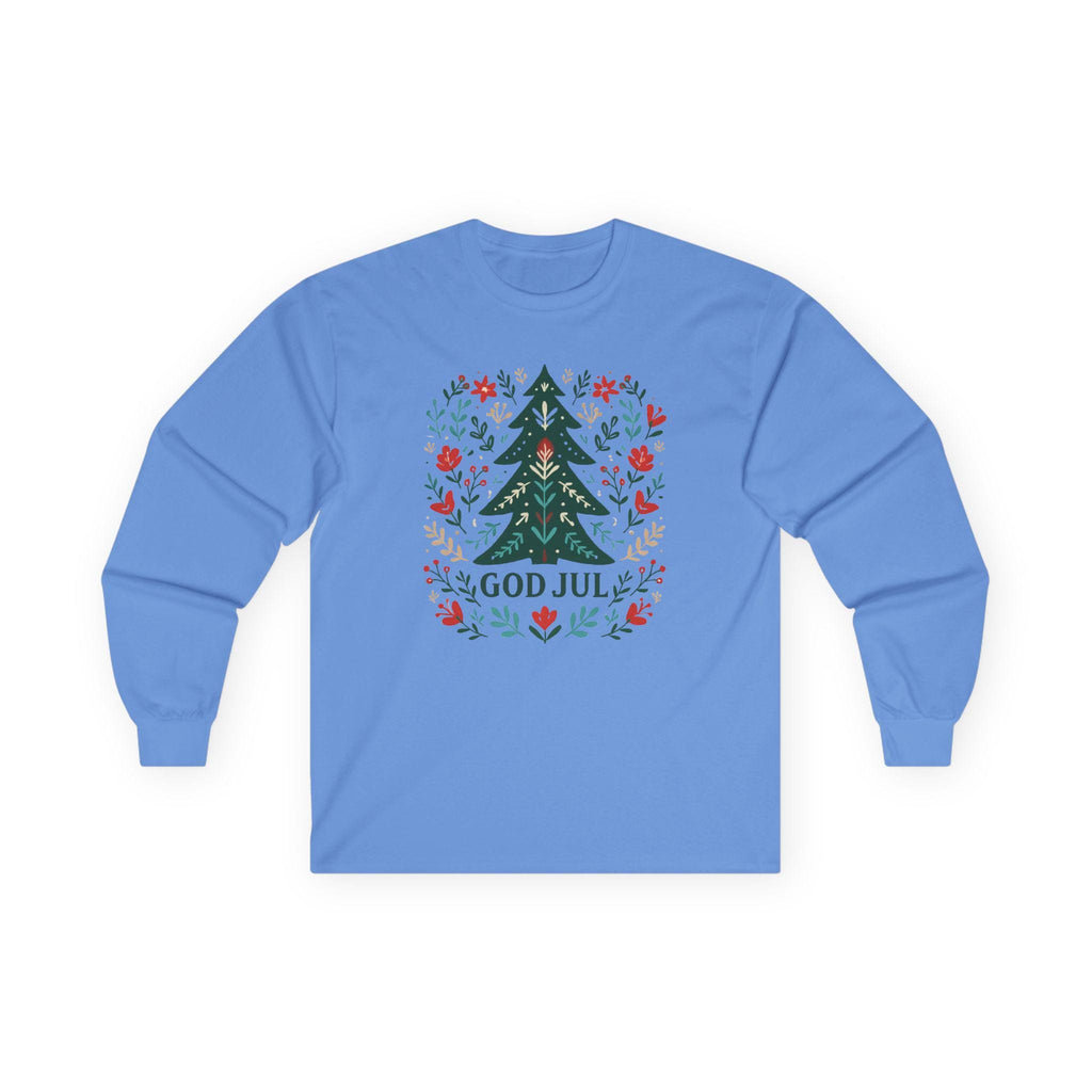 Scandinavian God Jul Shirt – Nordic Folk Art Christmas Tree Long Sleeve Tee, Hygge Holiday Shirt, Danish Christmas Top