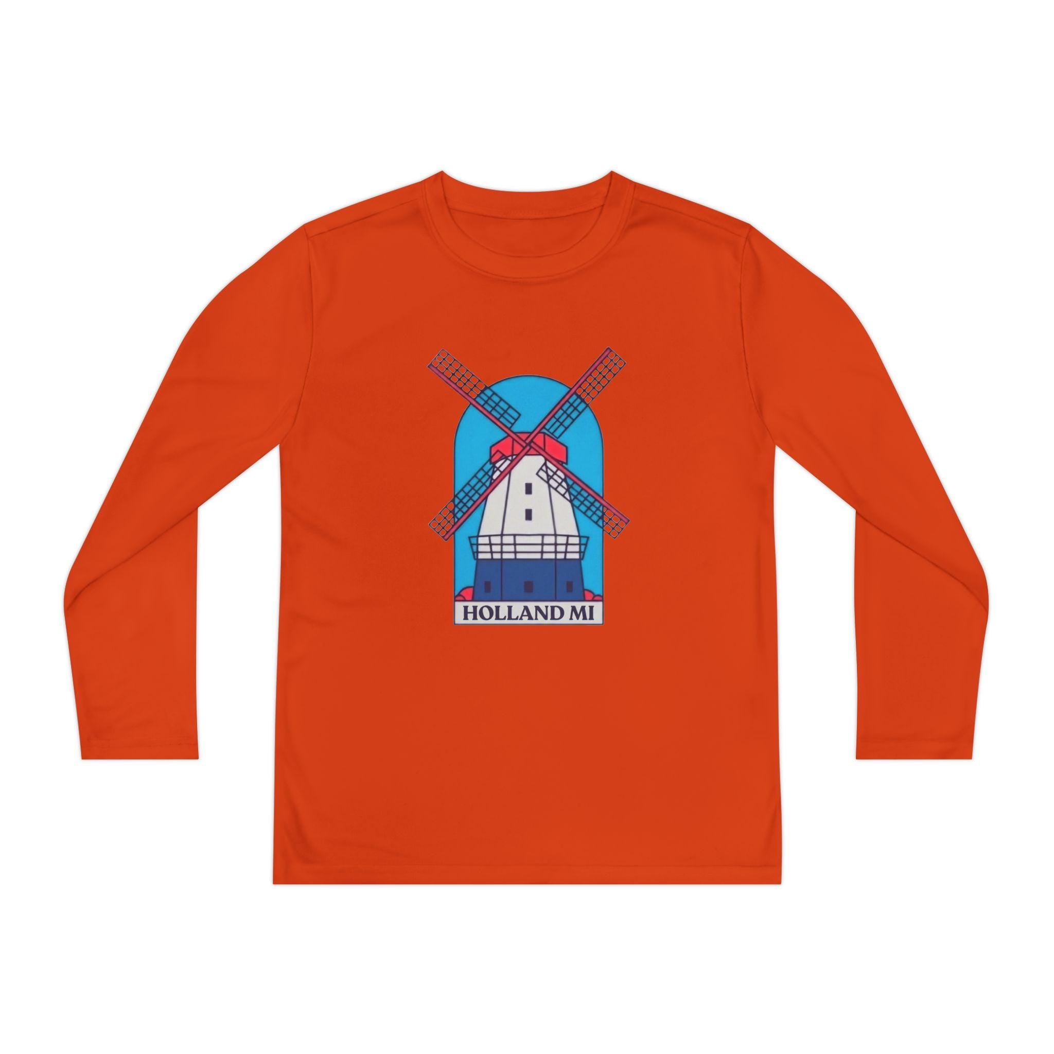 Kids Holland Windmill Long Sleeve Shirt • Dutch Travel Tee • Netherlands Windmill Design • Youth Explorer Outfit