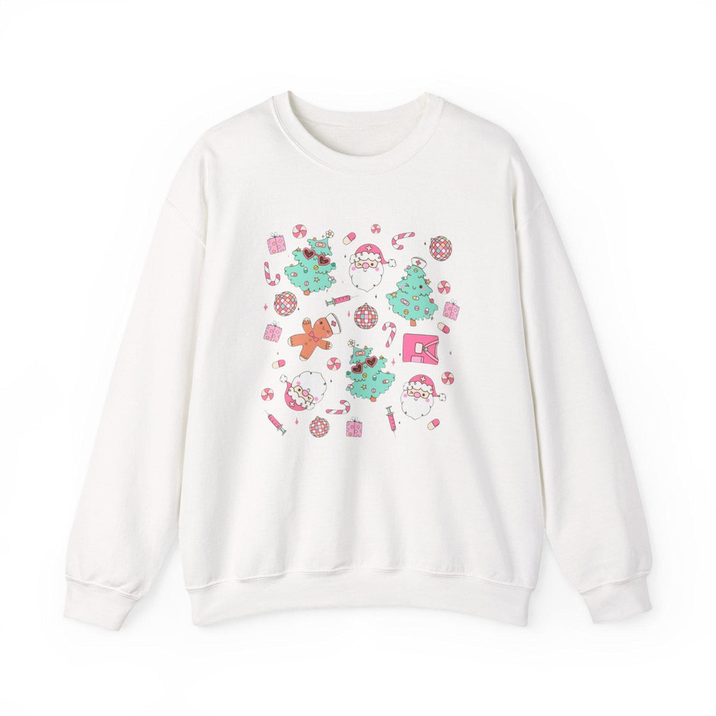 Kawaii Nurse Christmas Sweatshirt , Cute Medical Holiday Crewneck , Santa & Scrubs Xmas Sweater for Nurses, Doctors, Healthcare Workers