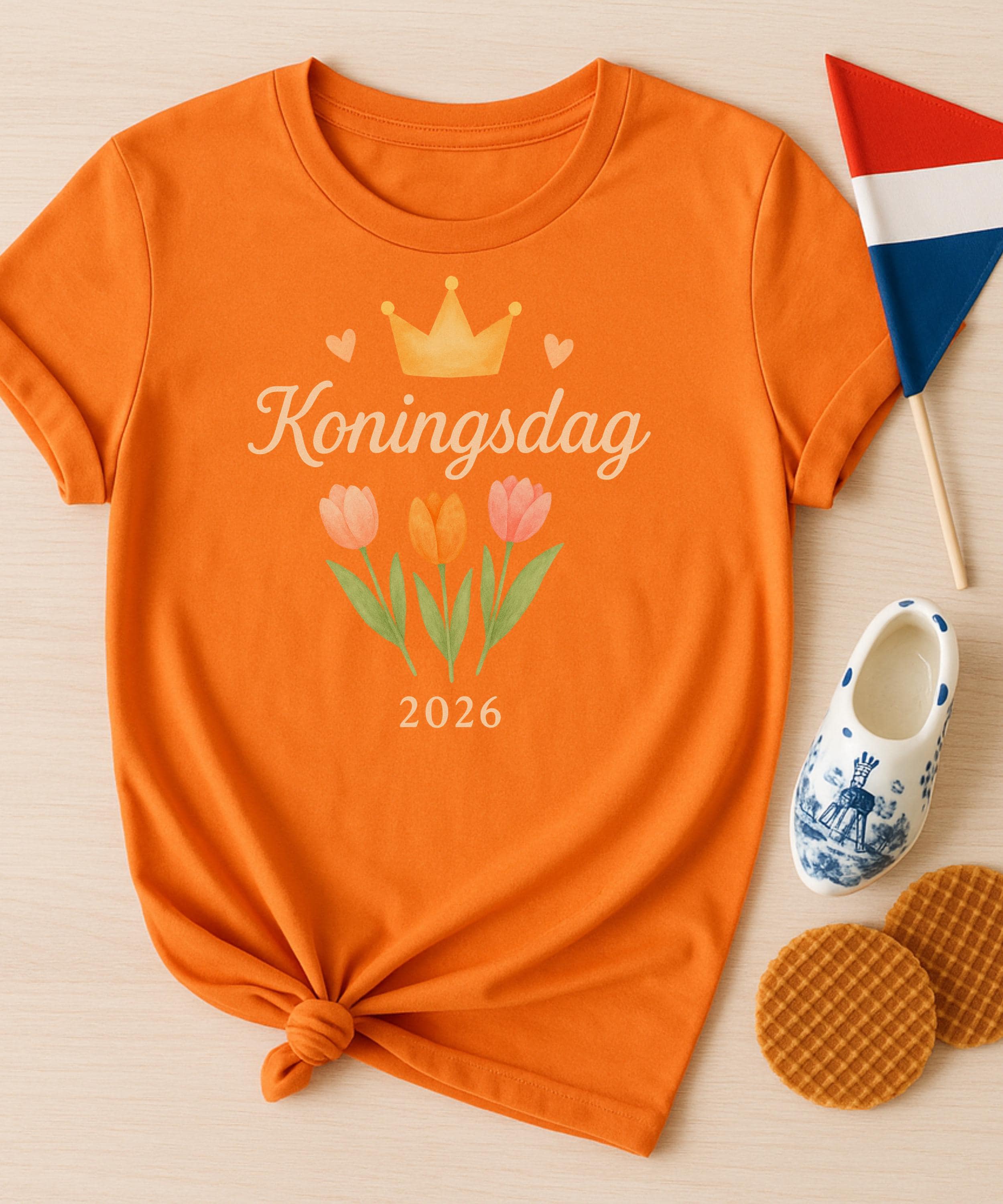 Koningsdag Shirt 2026 – Dutch King’s Day Orange T-Shirt, Tulip Crown Tee, Netherlands Party Shirt