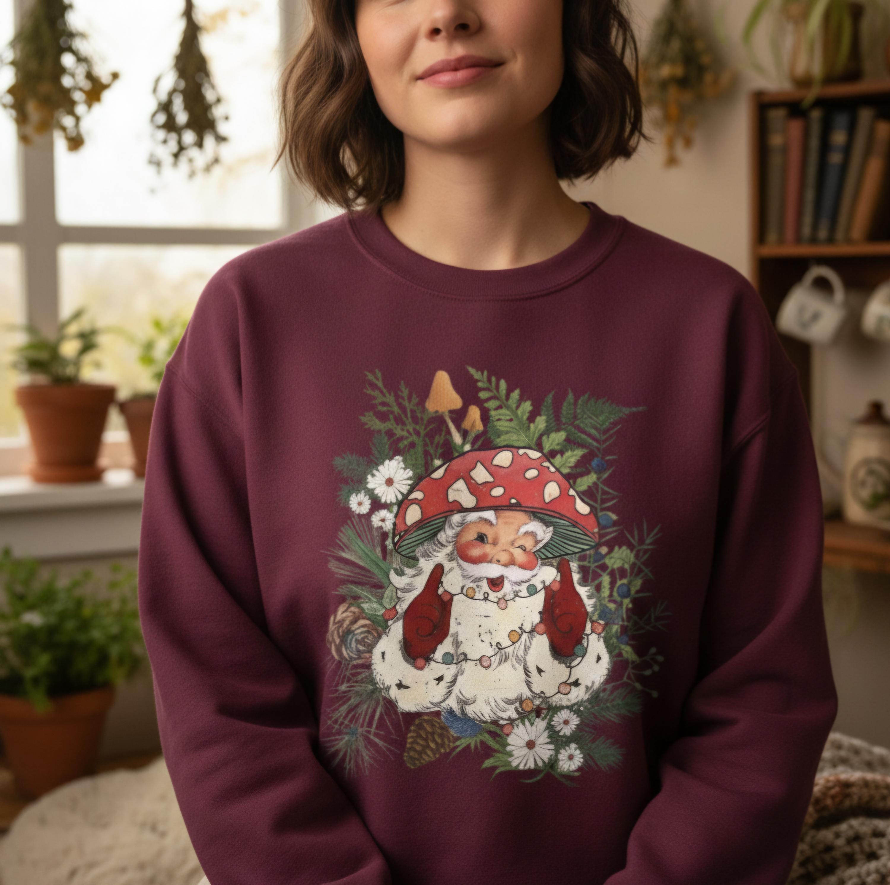 Cottagecore Mushroom Santa Sweatshirt • Whimsical Christmas Crewneck • Cozy Vintage Holiday Sweater • Cute Fairycore Xmas Gift