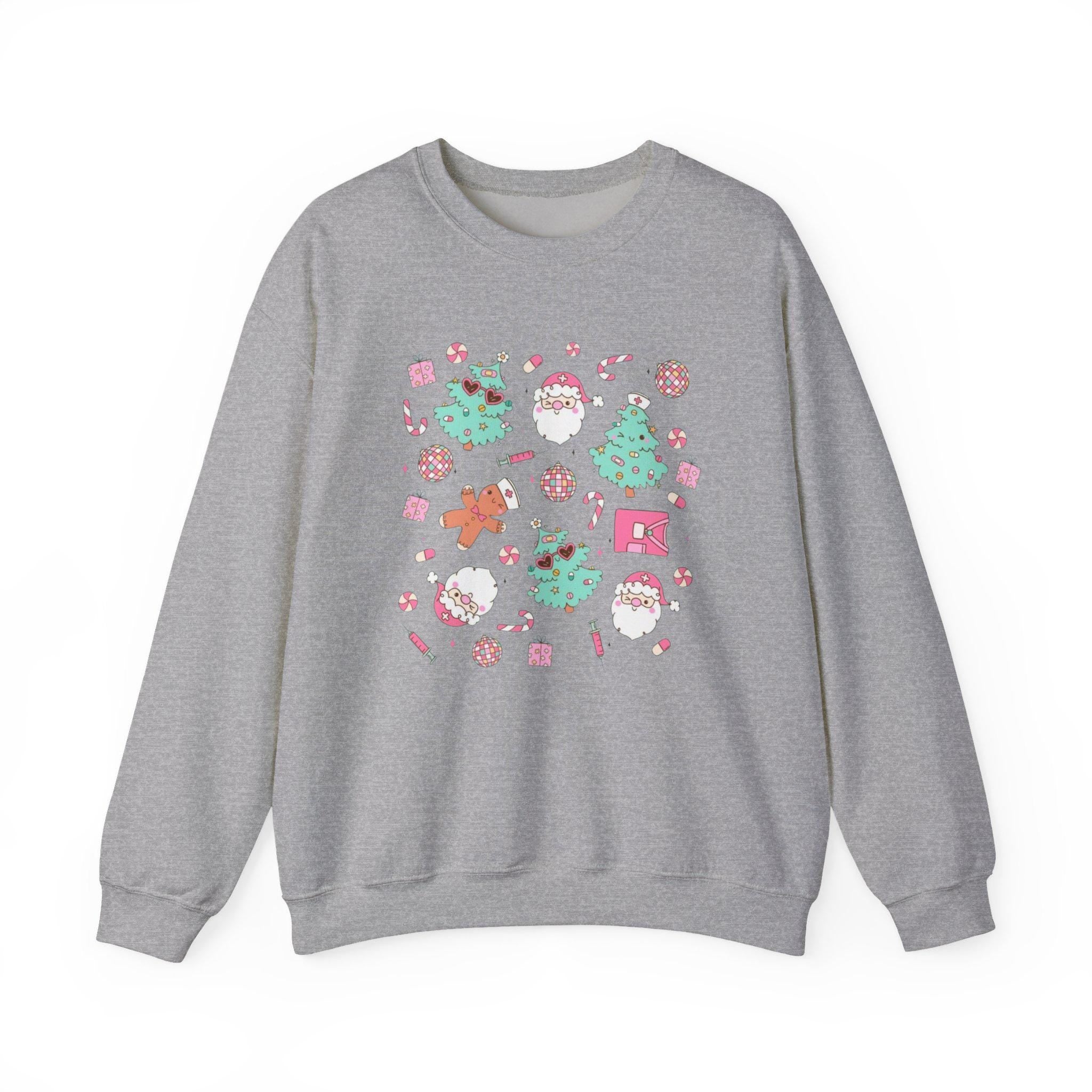 Kawaii Nurse Christmas Sweatshirt , Cute Medical Holiday Crewneck , Santa & Scrubs Xmas Sweater for Nurses, Doctors, Healthcare Workers