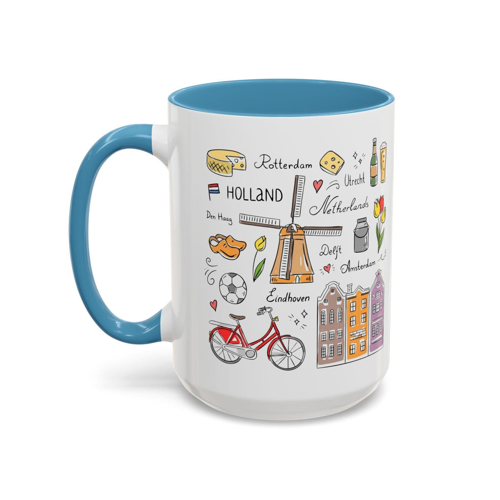 Dutch Icons Coffee Mug – Amsterdam Bicycle Mug, Windmill & Tulips Cup, Netherlands Gift, Holland Travel Mug, Cute Dutch House Mug