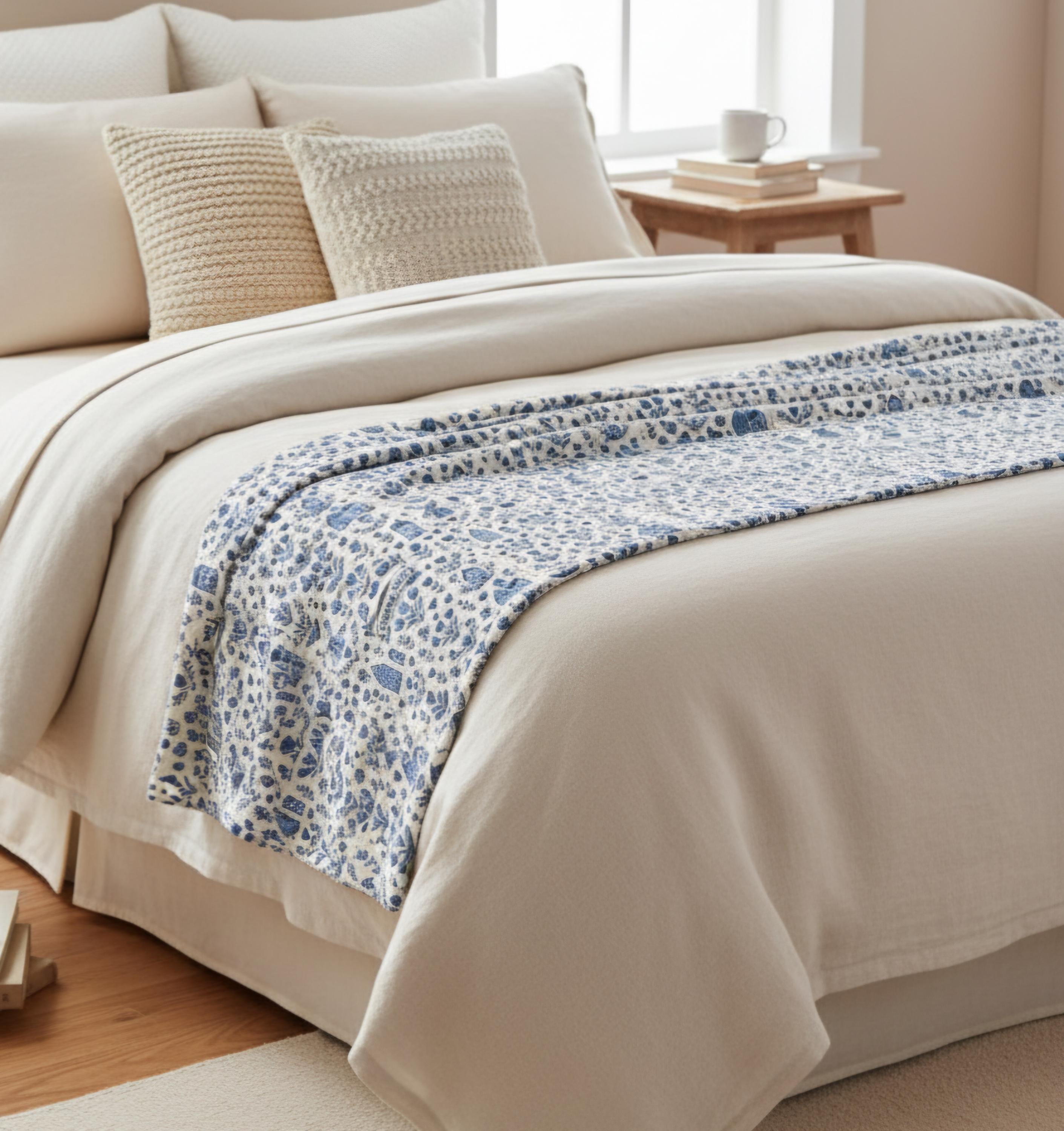 Delft Blue Dutch Blanket – Cozy Velveteen Throw | Dutch Home Decor | Blue & White Pattern Blanket | European Style Throw | Delft Tile