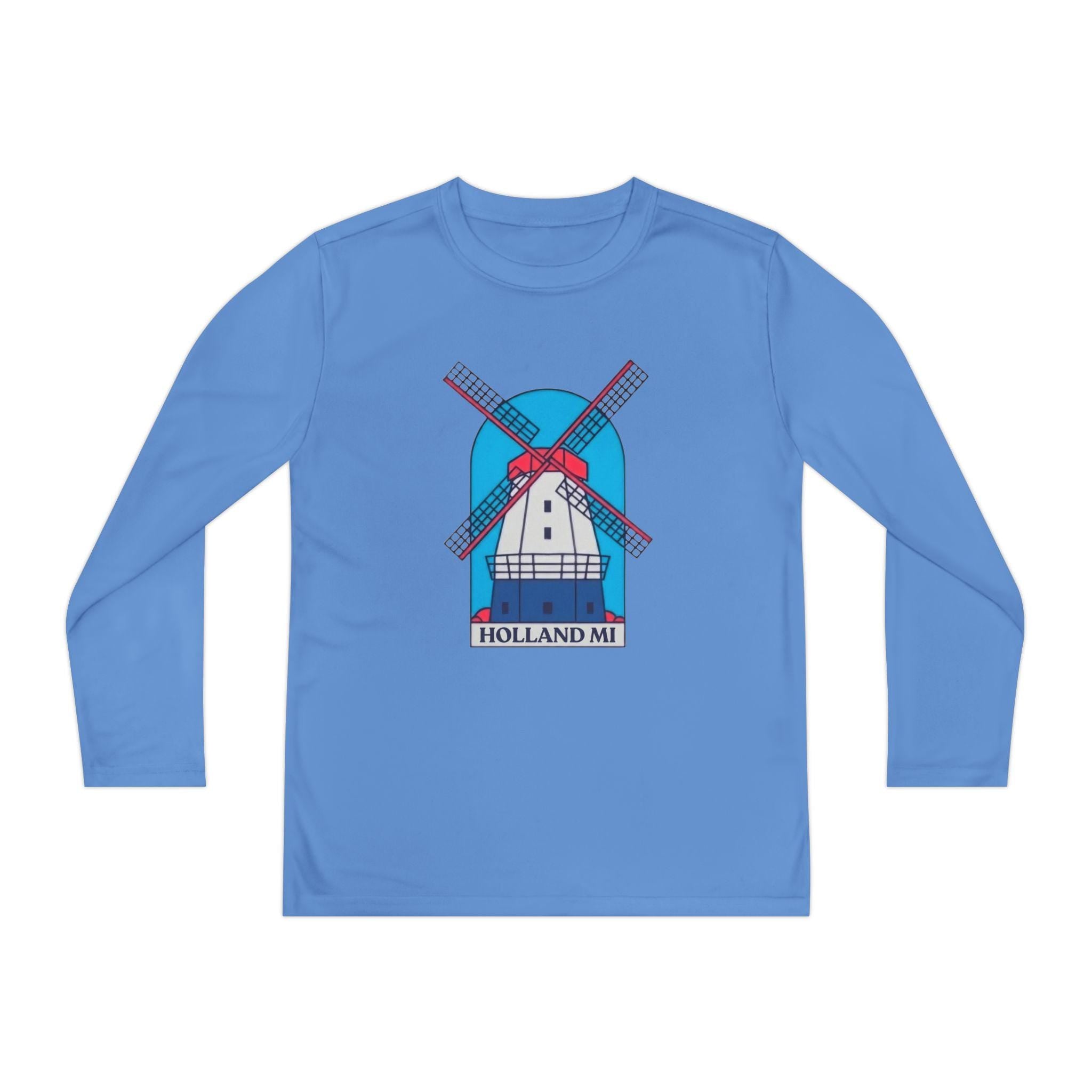 Kids Holland Windmill Long Sleeve Shirt • Dutch Travel Tee • Netherlands Windmill Design • Youth Explorer Outfit