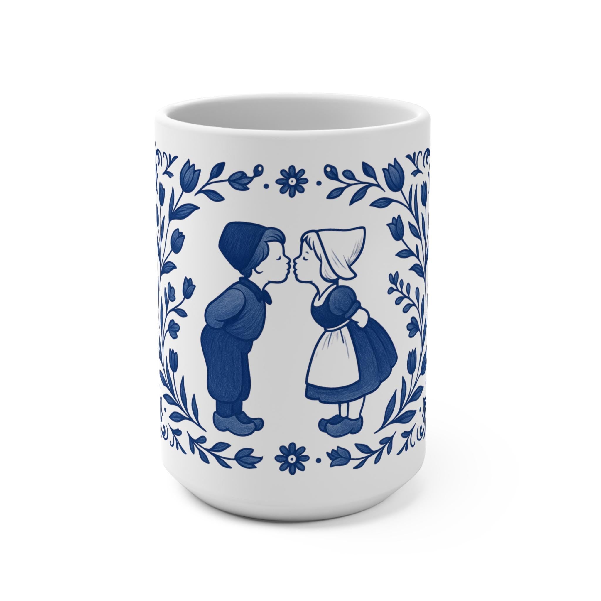 Dutch Delft Blue Kiss Mug | Traditional Netherlands Couple Design | Gezellig European Coffee Cup Gift