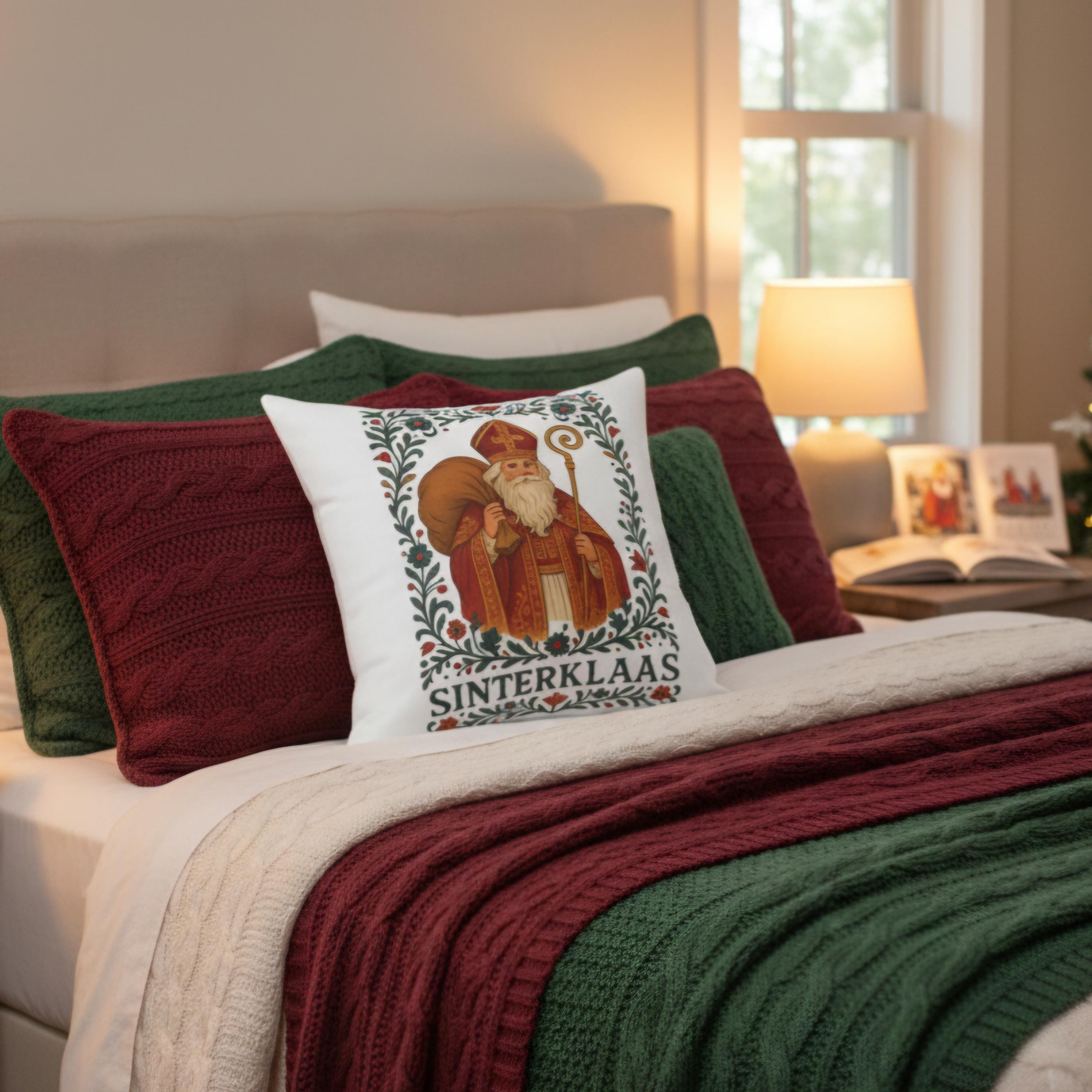 Sinterklaas Pillow, Dutch Holiday Cushion, Pakjesavond Home Decor, Saint Nicholas Throw Pillow, Cozy European Christmas Accent