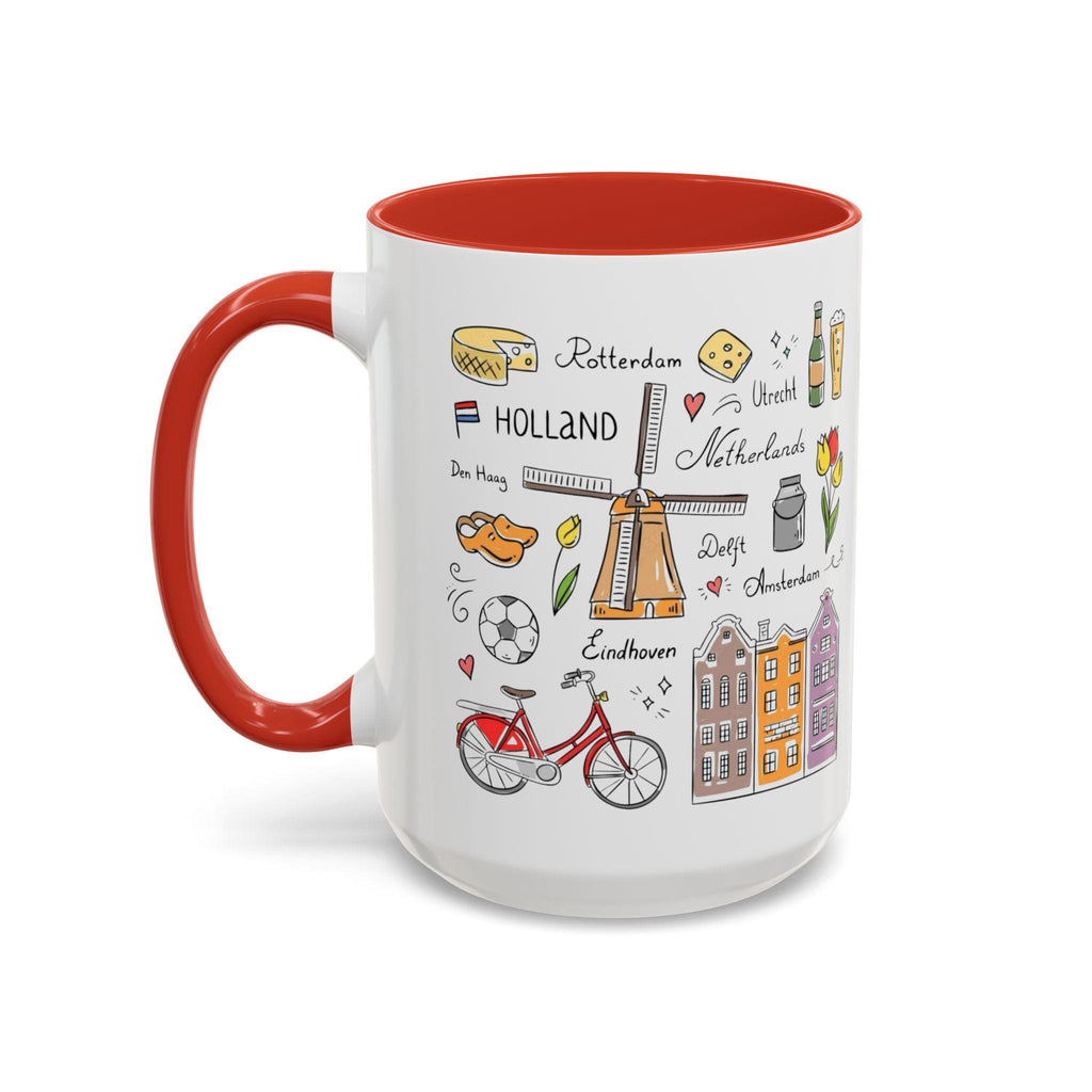 Dutch Icons Coffee Mug – Amsterdam Bicycle Mug, Windmill & Tulips Cup, Netherlands Gift, Holland Travel Mug, Cute Dutch House Mug